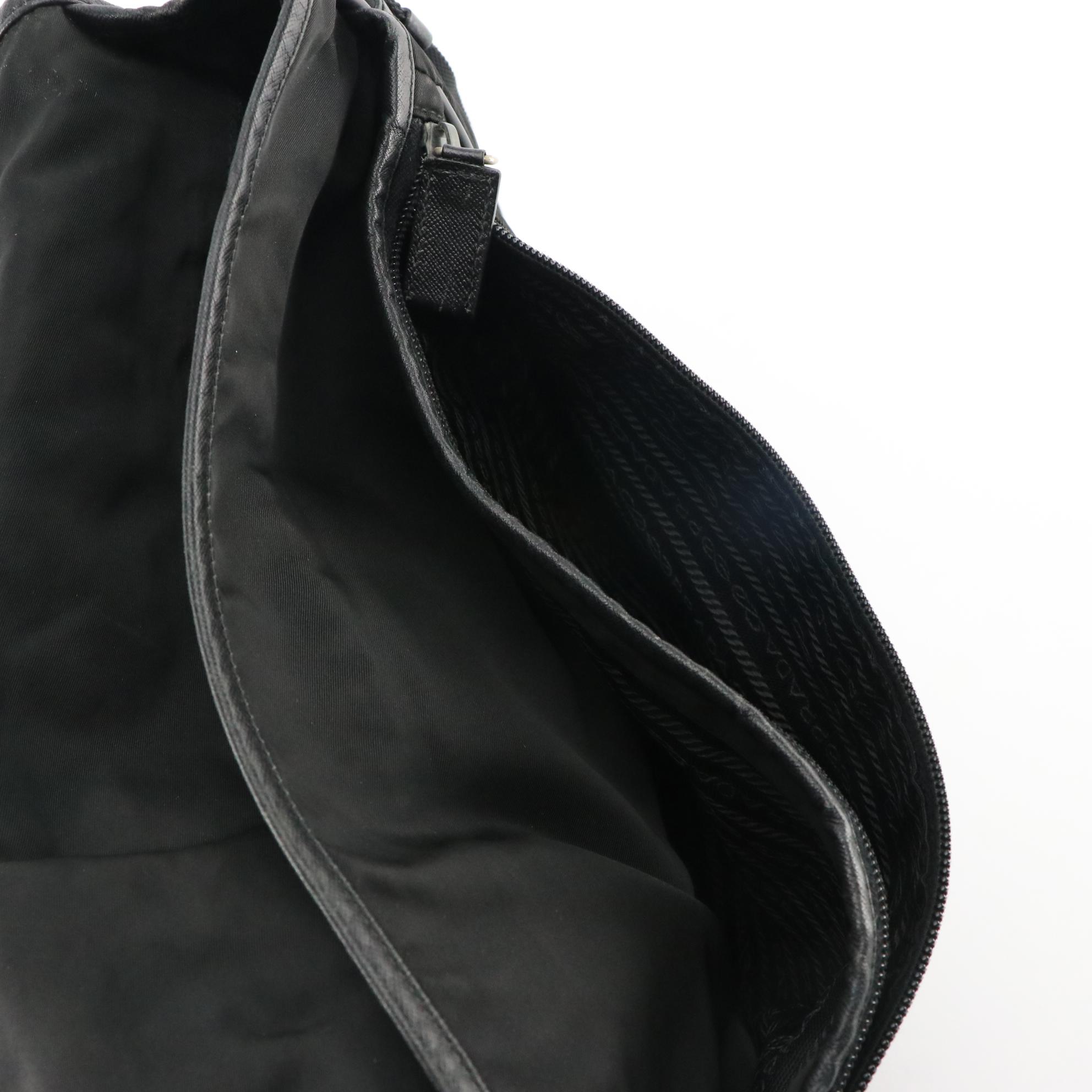 Prada Flap Front Messenger Bag in Black Tessuto Nylon with Saffiano Leather Trim