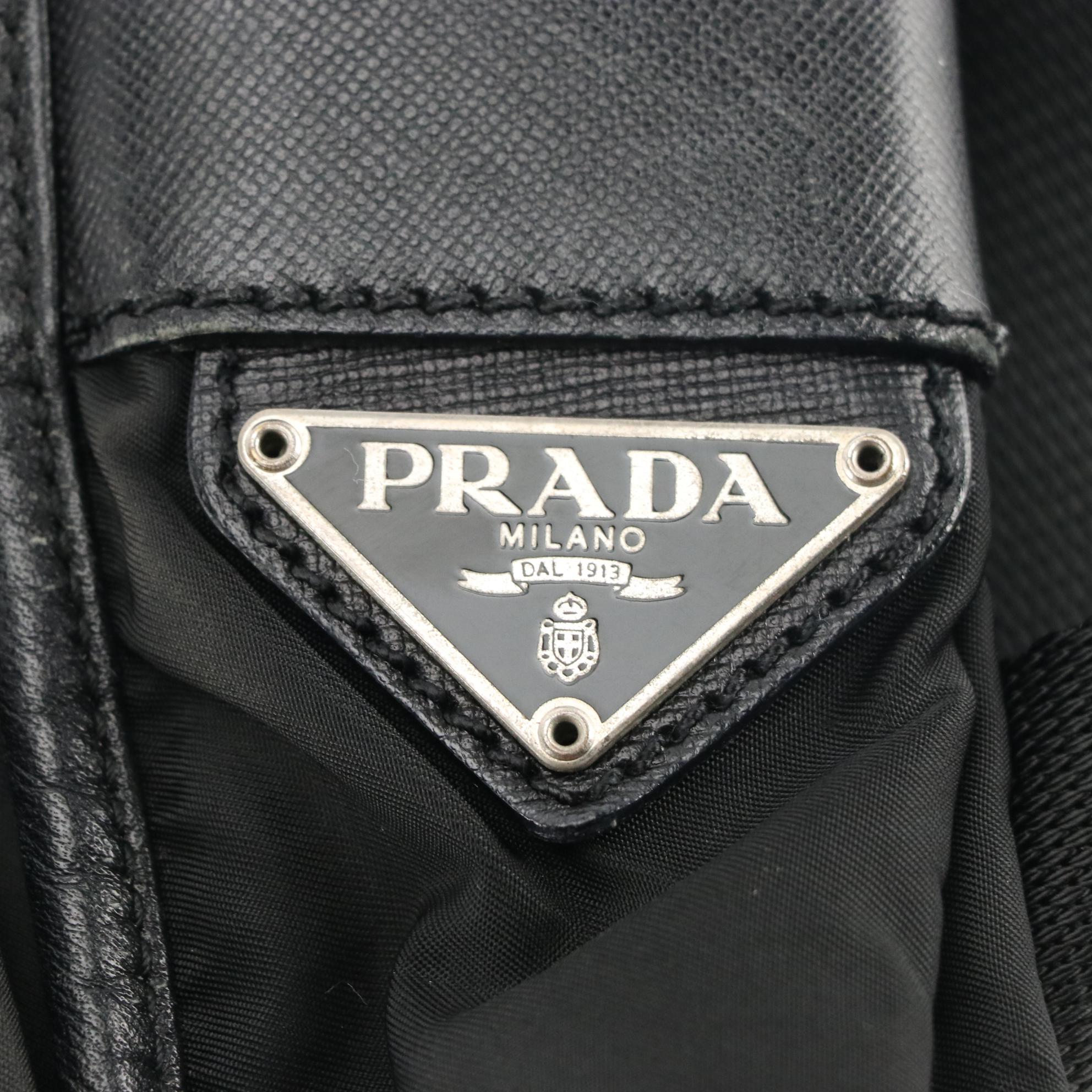 Prada Flap Front Messenger Bag in Black Tessuto Nylon with Saffiano Leather Trim