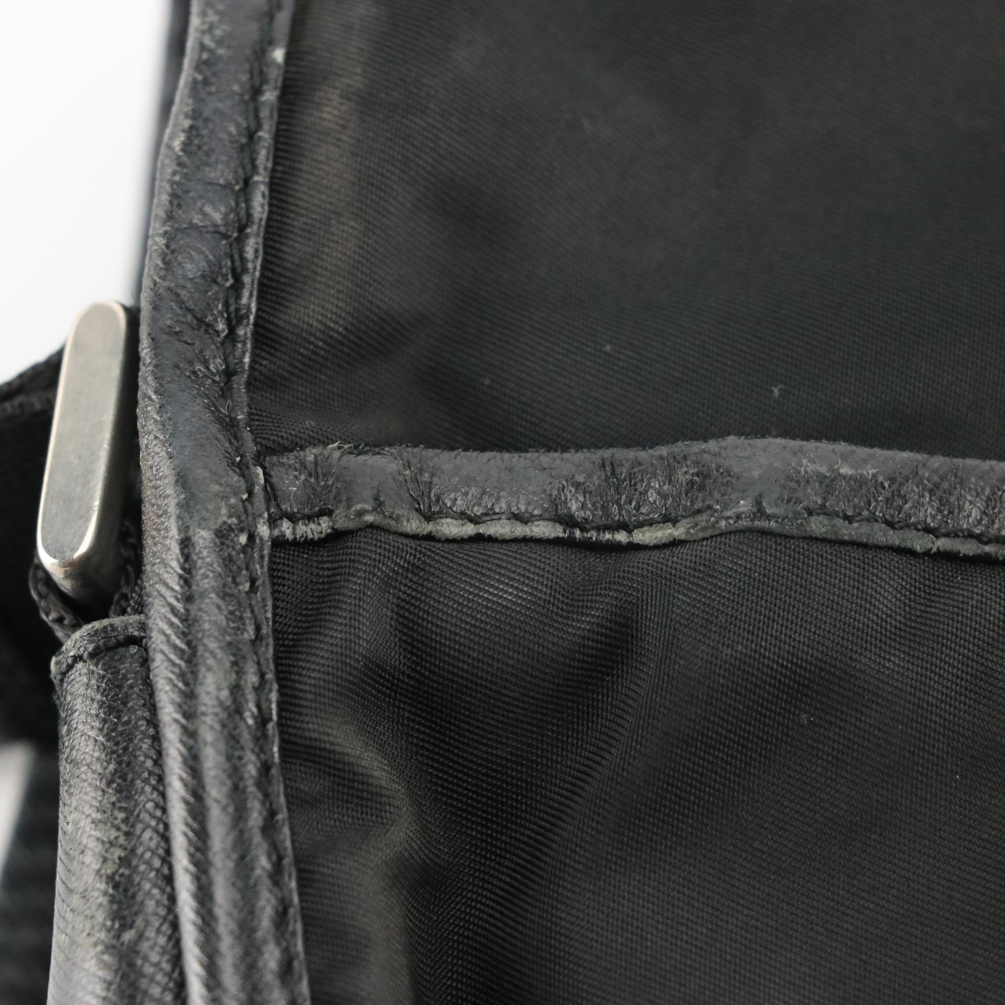 Prada Flap Front Messenger Bag in Black Tessuto Nylon with Saffiano Leather Trim