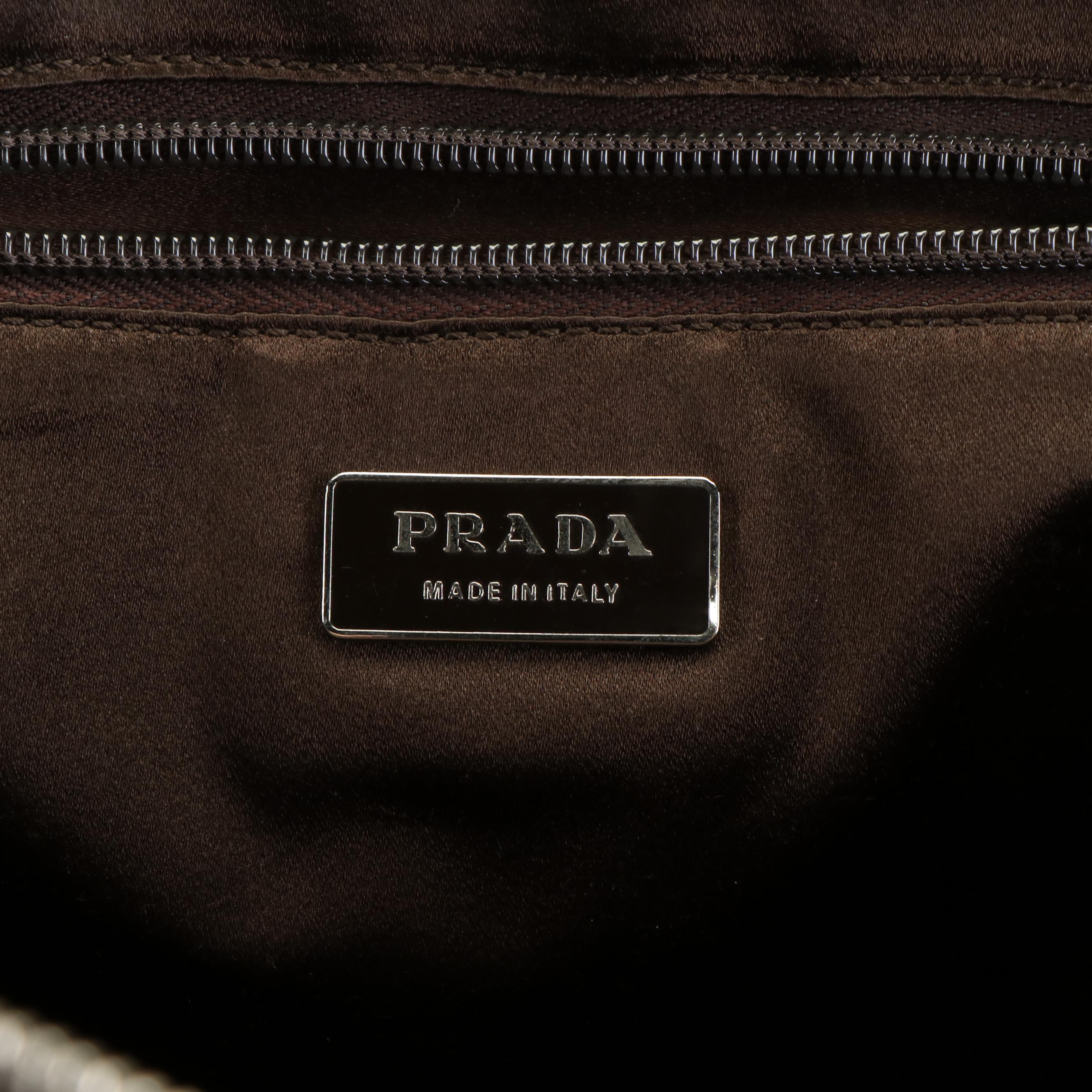 Prada Red Cinghiale-Trimmed Brown Canvas Canapa Handle Bag