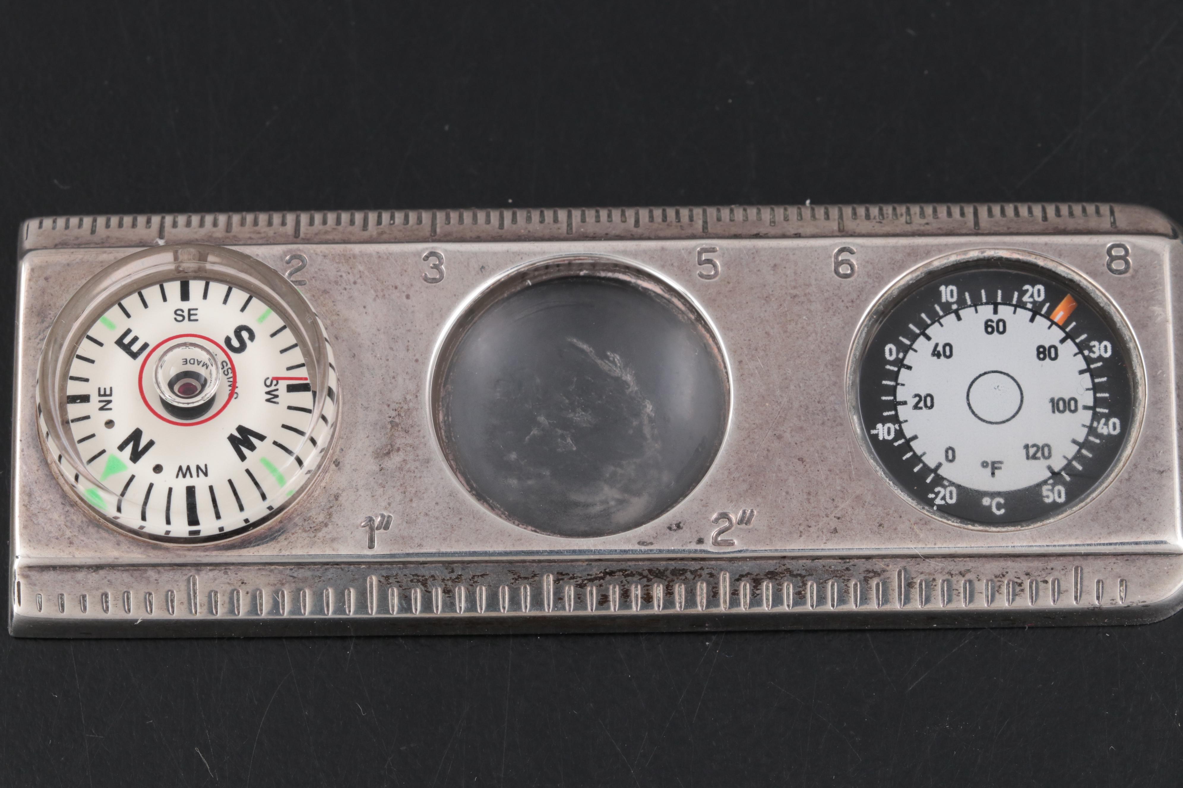 Tiffany & Co. Sterling Silver Pocket Ruler with Collapsible Travel Clock