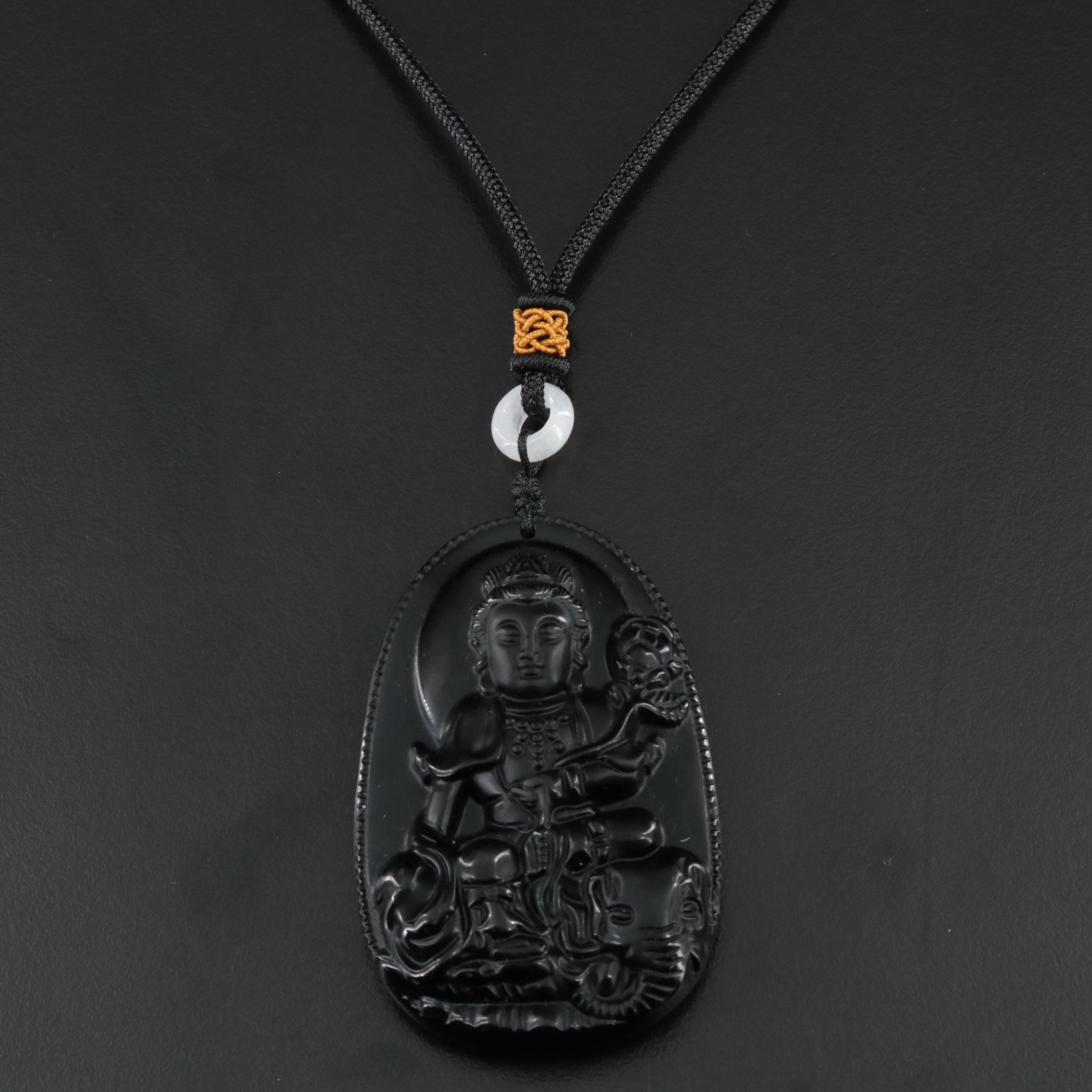 Guan Yin Pendant Necklace with Jadeite Accent