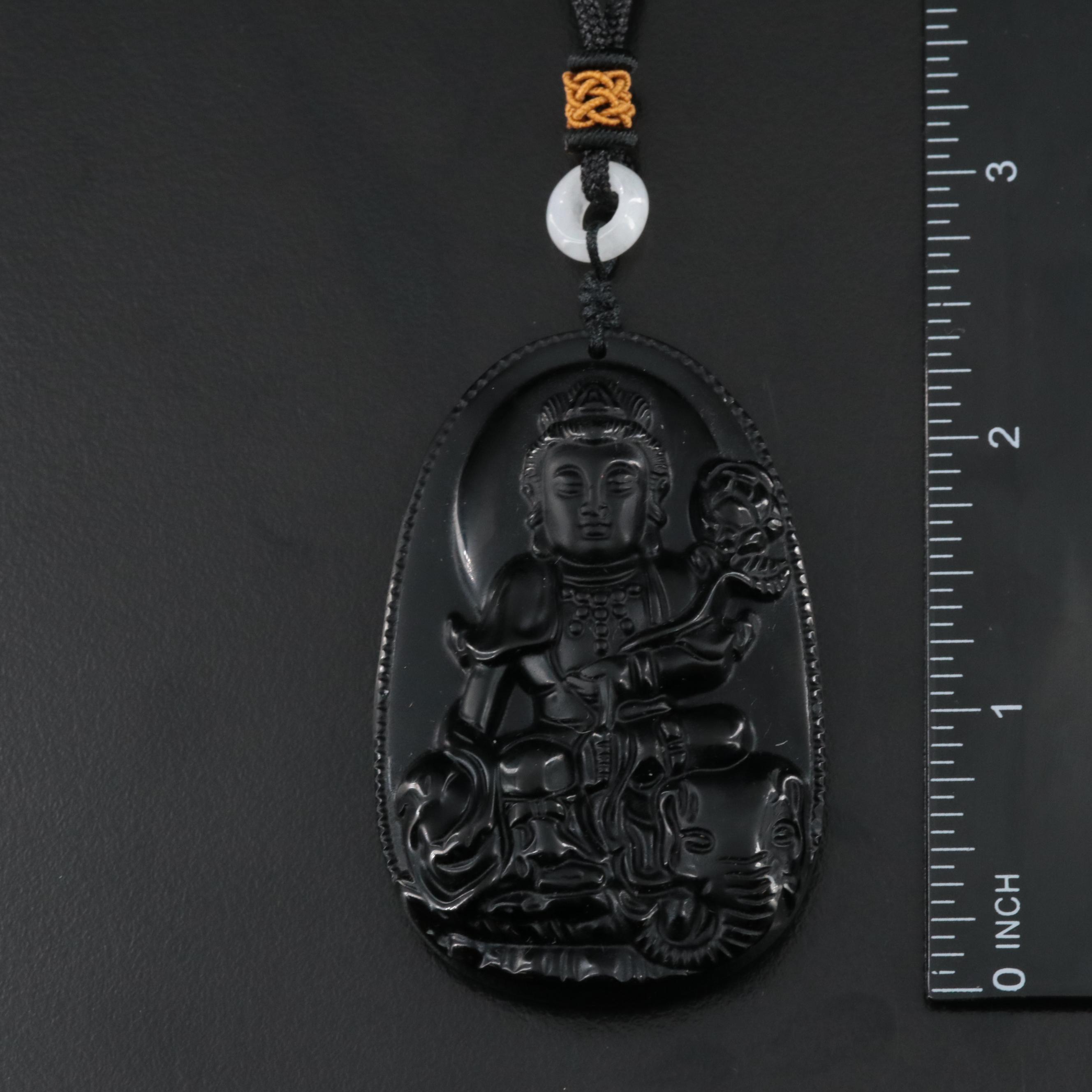Guan Yin Pendant Necklace with Jadeite Accent