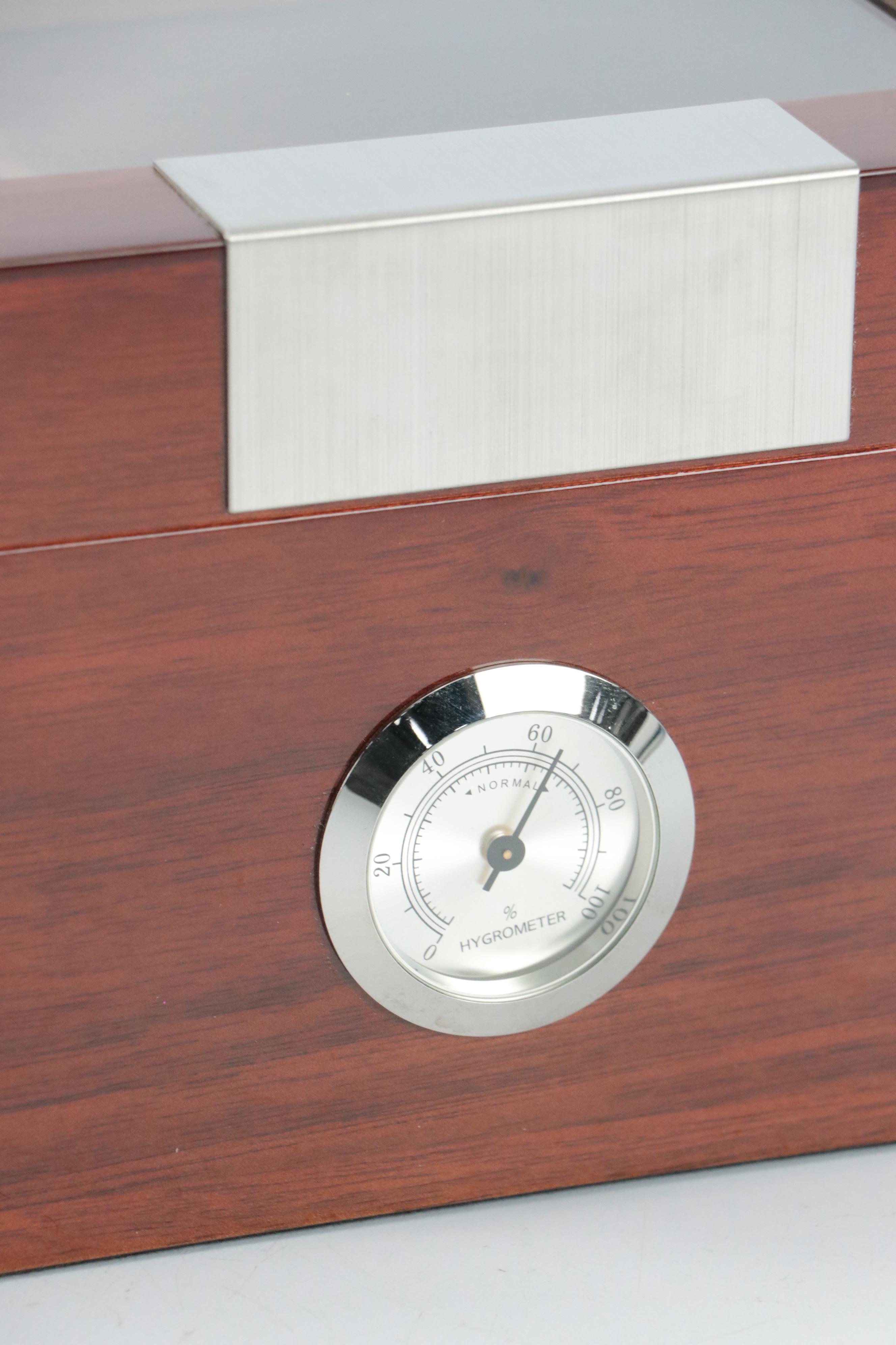 Cedar Lined Humidor With Cigar Cutter, Hip Flask and Cigar Tube Set