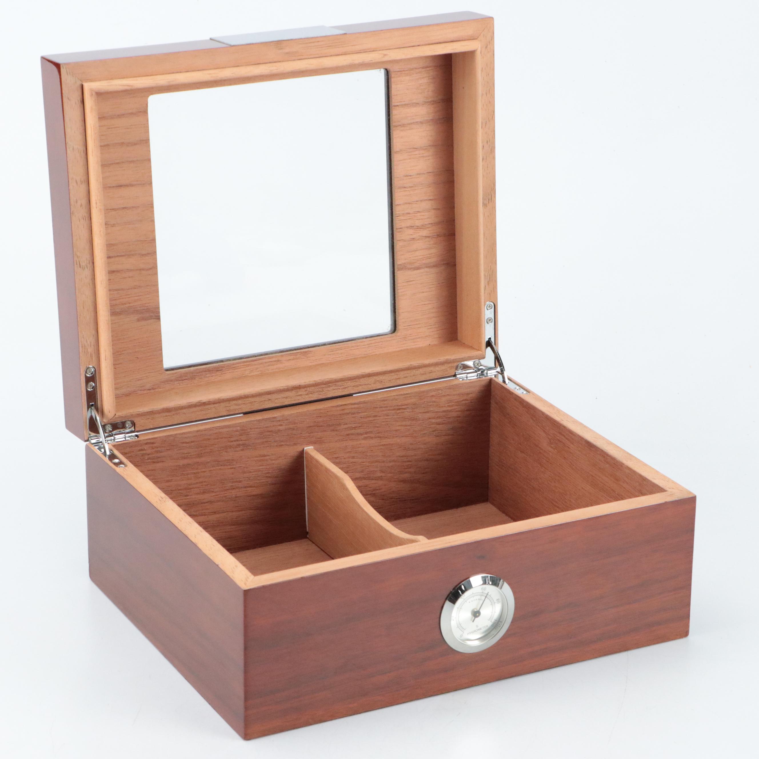 Cedar Lined Humidor With Cigar Cutter, Hip Flask and Cigar Tube Set