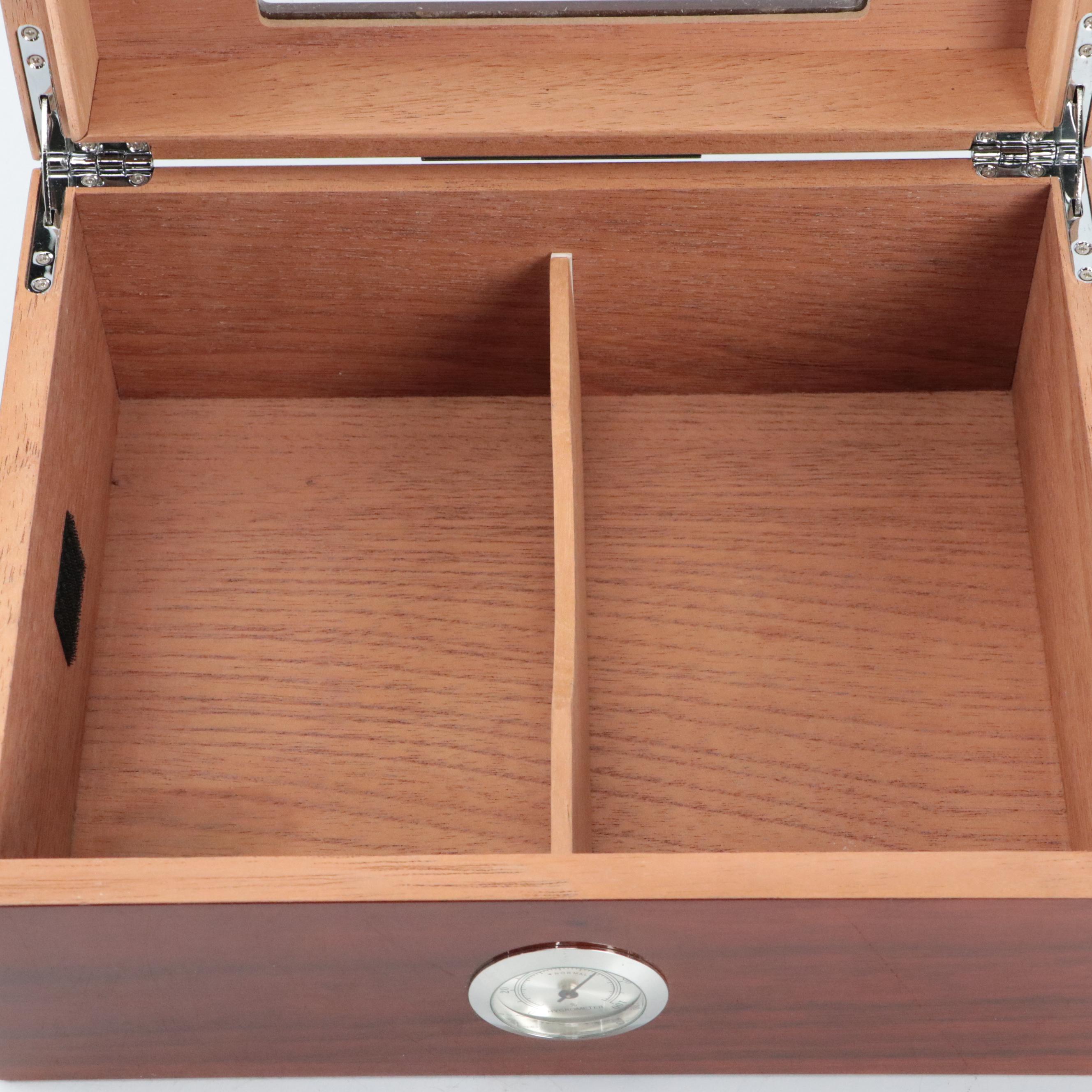 Cedar Lined Humidor With Cigar Cutter, Hip Flask and Cigar Tube Set
