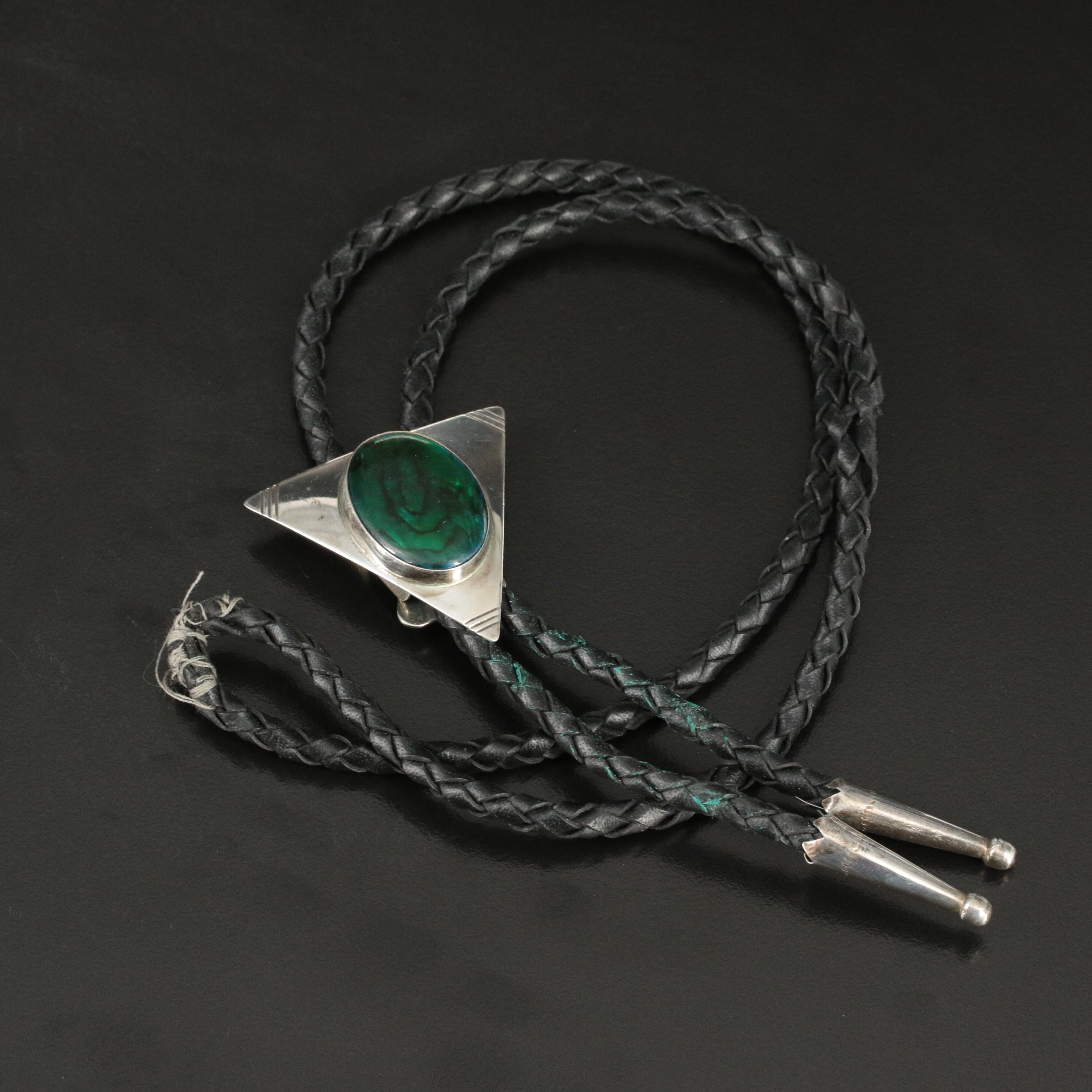 Western Style Sterling Abalone Bolo Tie
