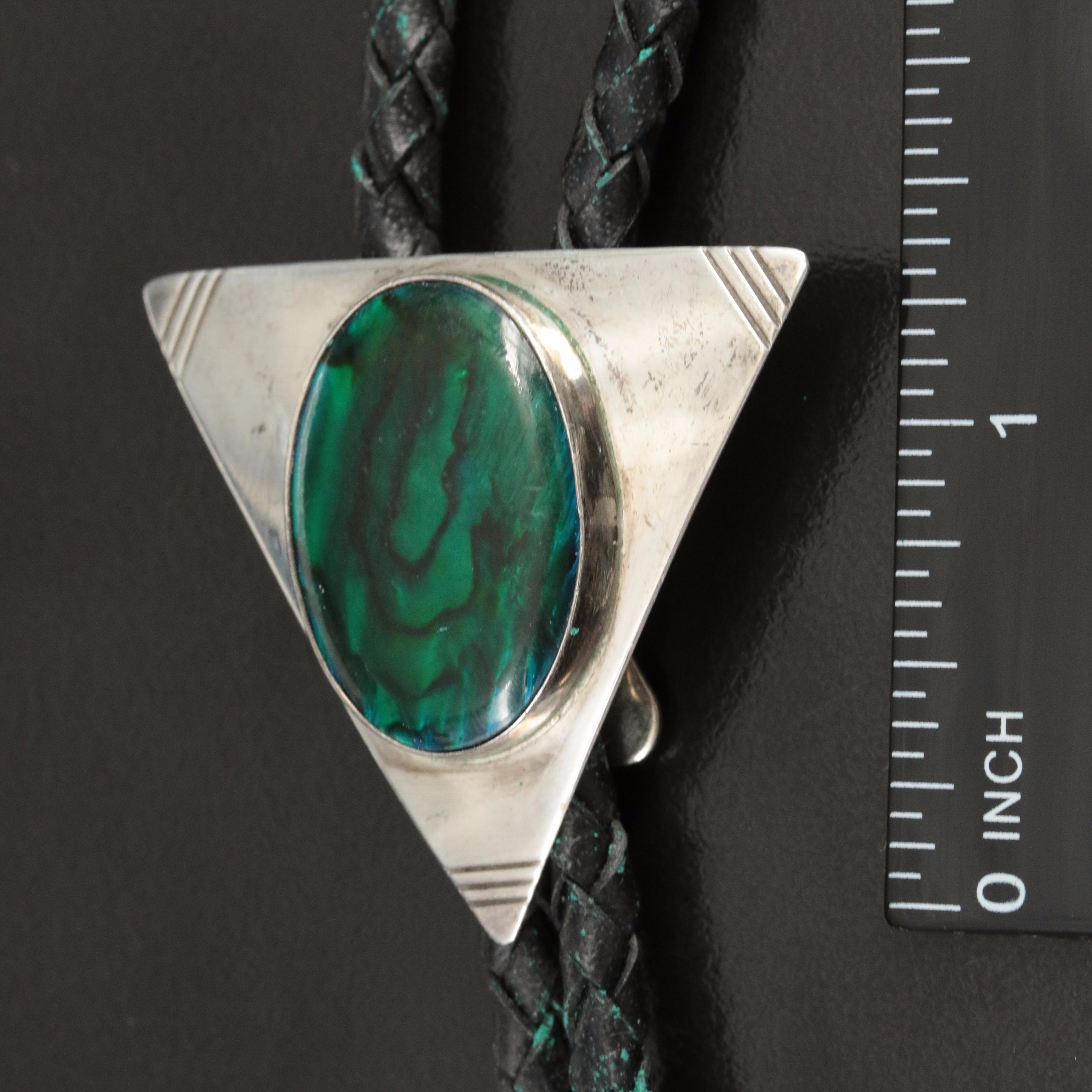 Western Style Sterling Abalone Bolo Tie