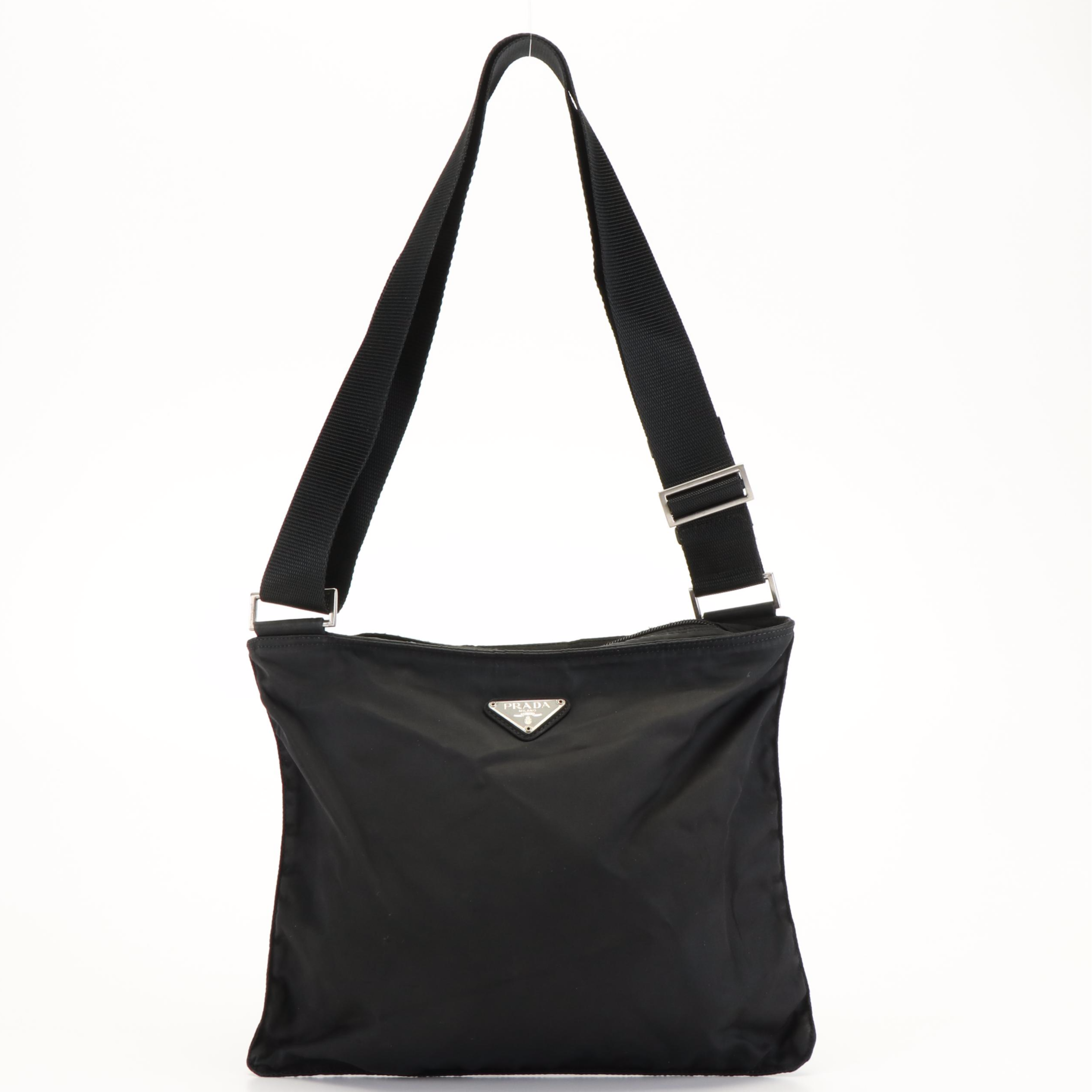 Prada Black Tessuto Nylon Flat Crossbody Bag