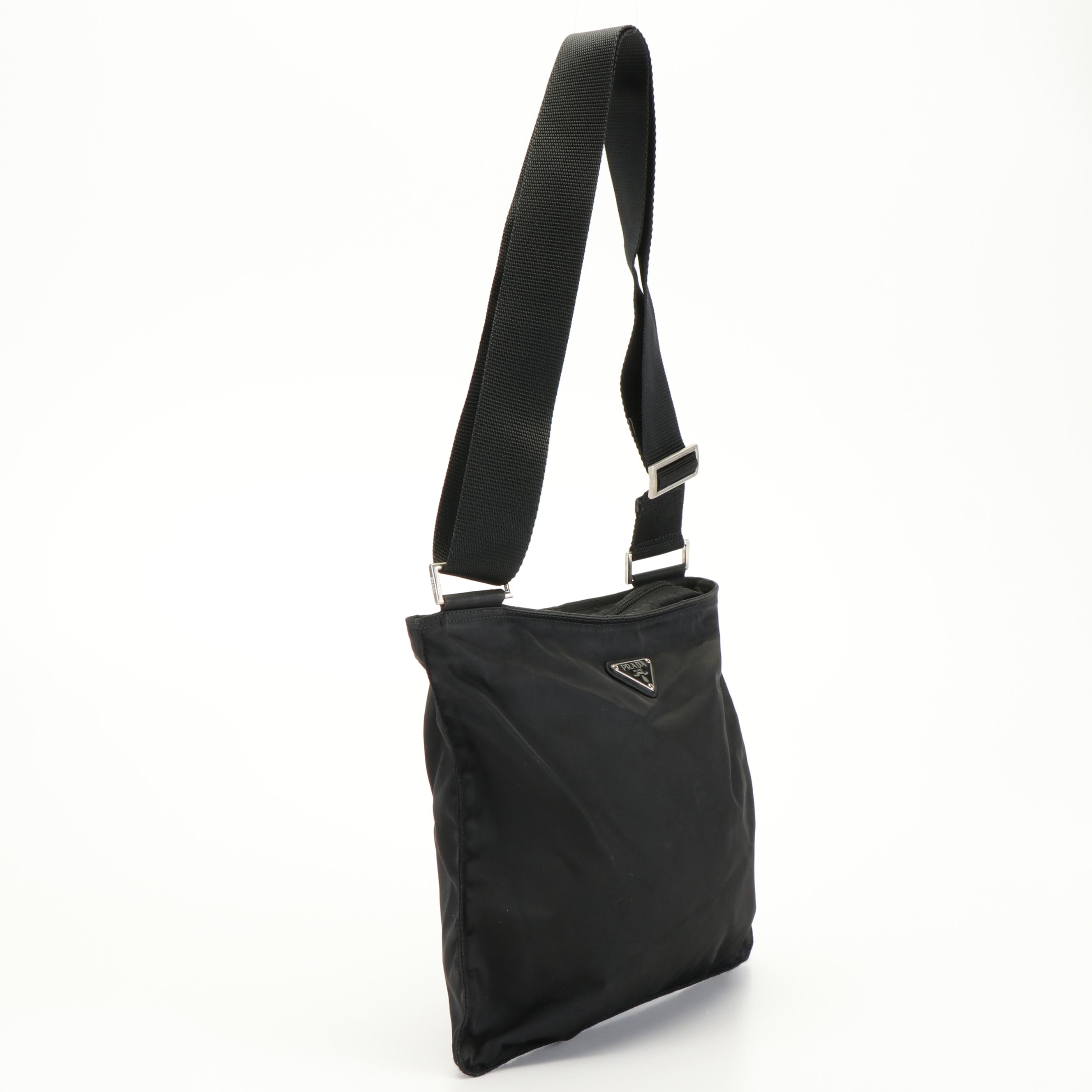 Prada Black Tessuto Nylon Flat Crossbody Bag