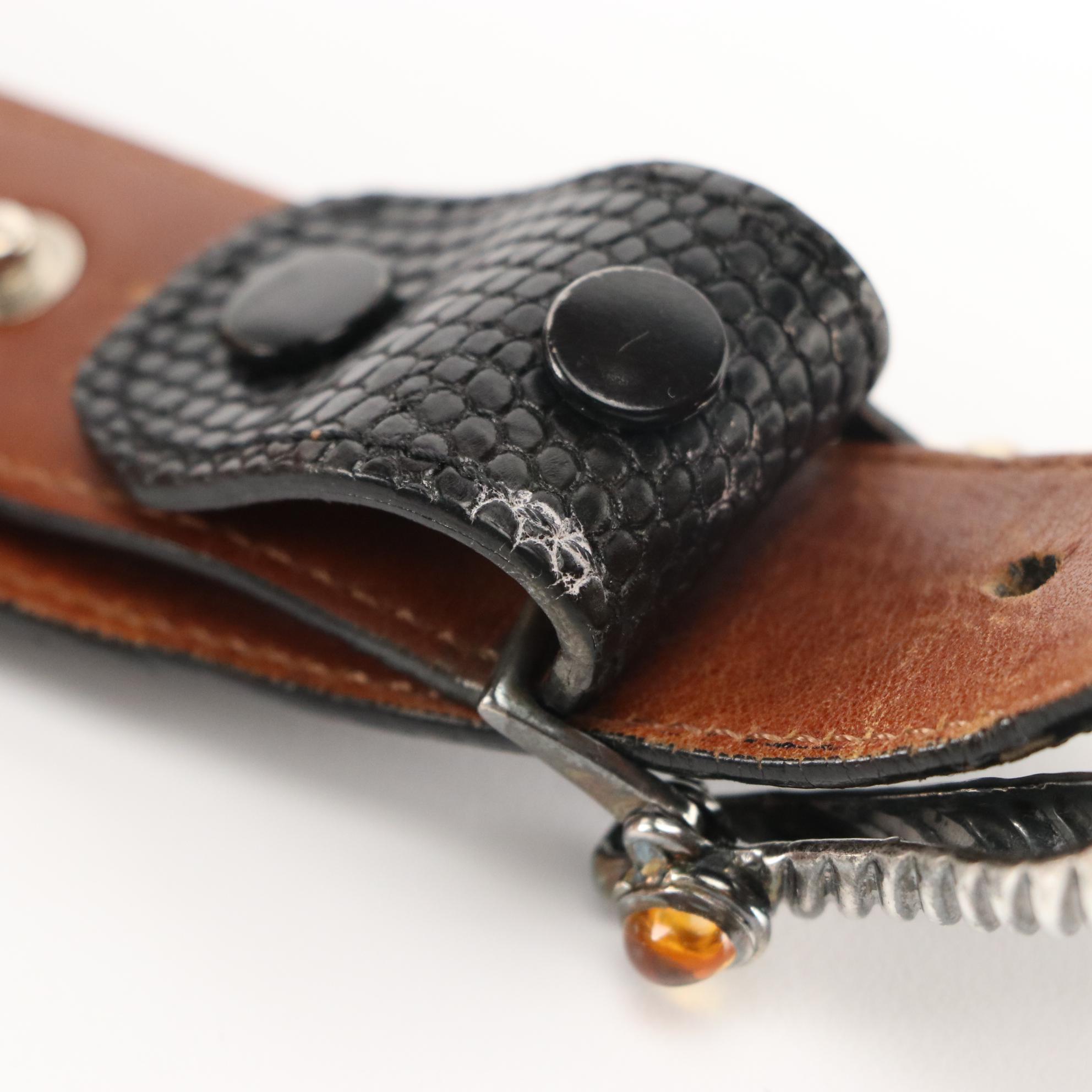 David Yurman Teju Lizard Skin and Leather Belt with Sterling and 14K Buckle