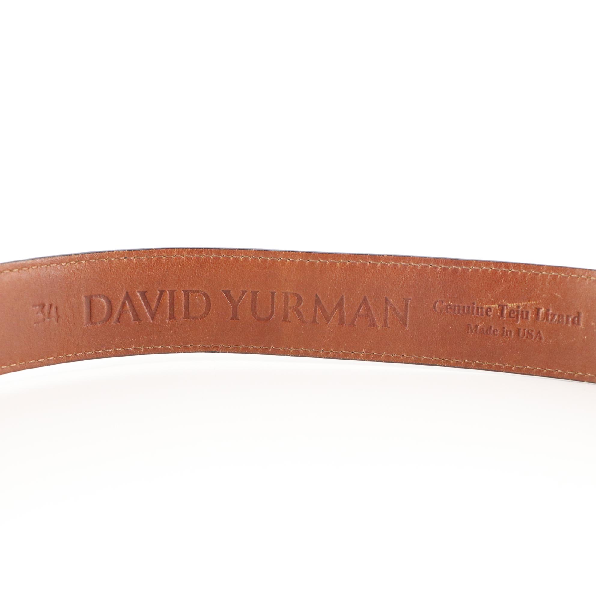 David Yurman Teju Lizard Skin and Leather Belt with Sterling and 14K Buckle