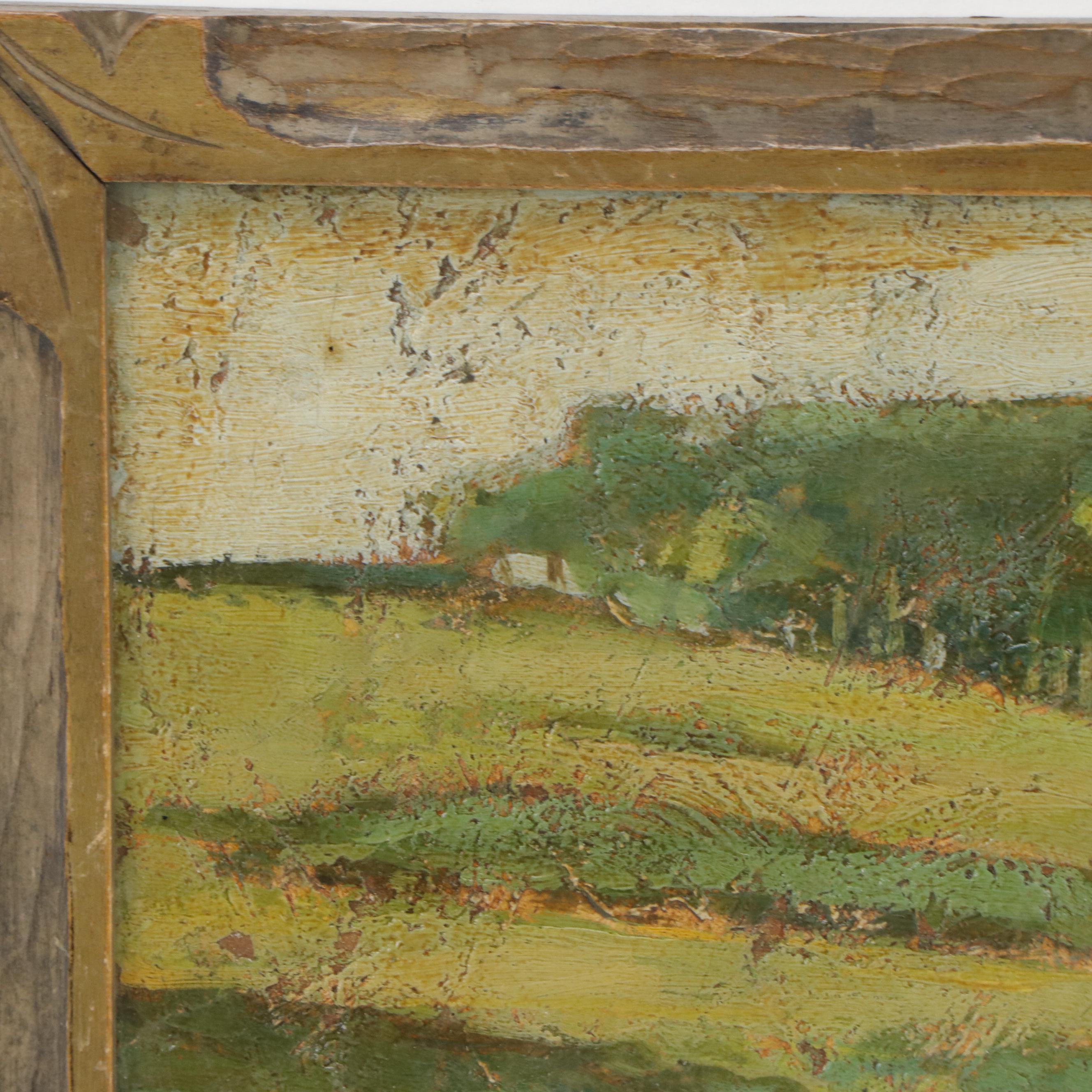 Karl Schmidt Oil Landscape Painting "At the Edge of the Woods," 1914