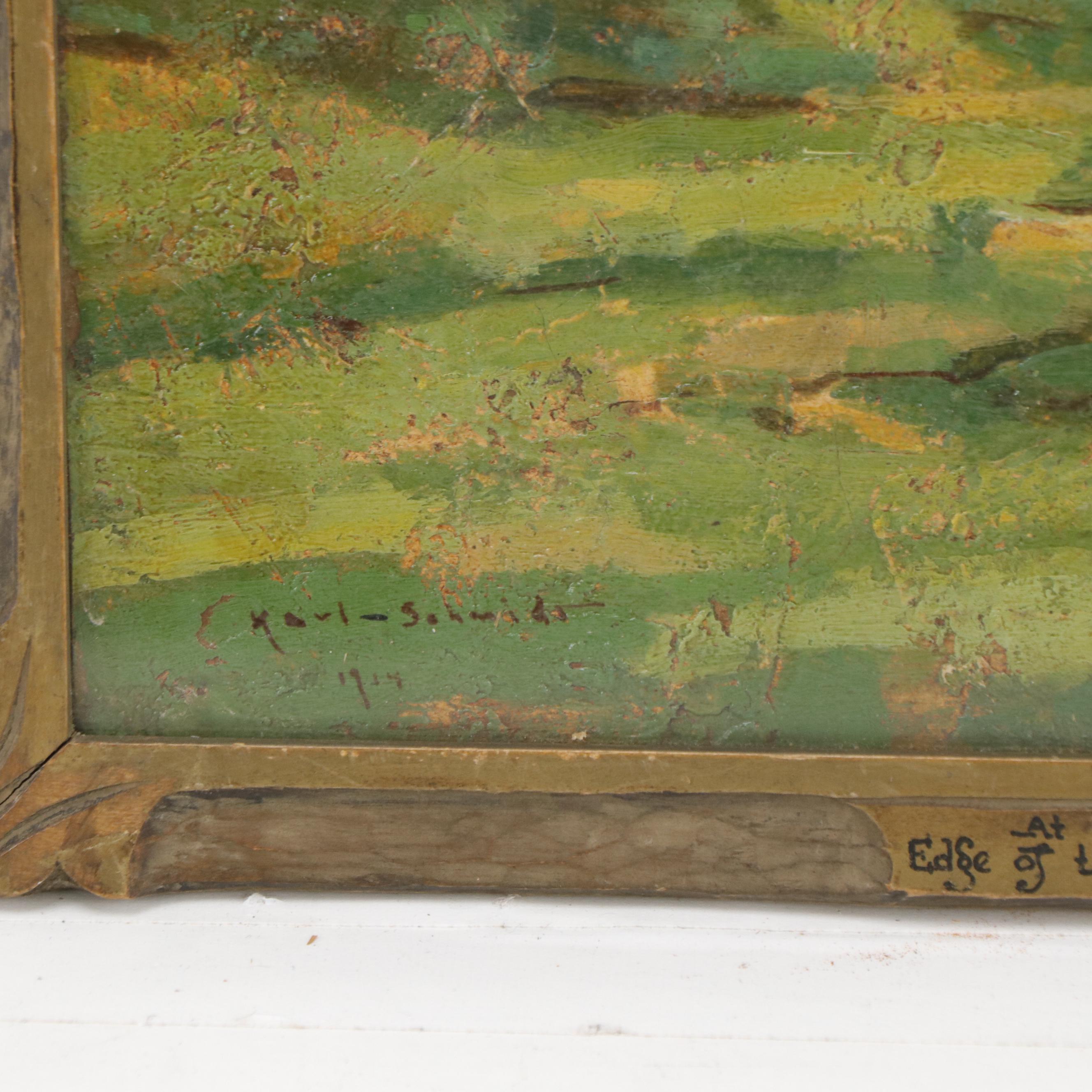 Karl Schmidt Oil Landscape Painting "At the Edge of the Woods," 1914