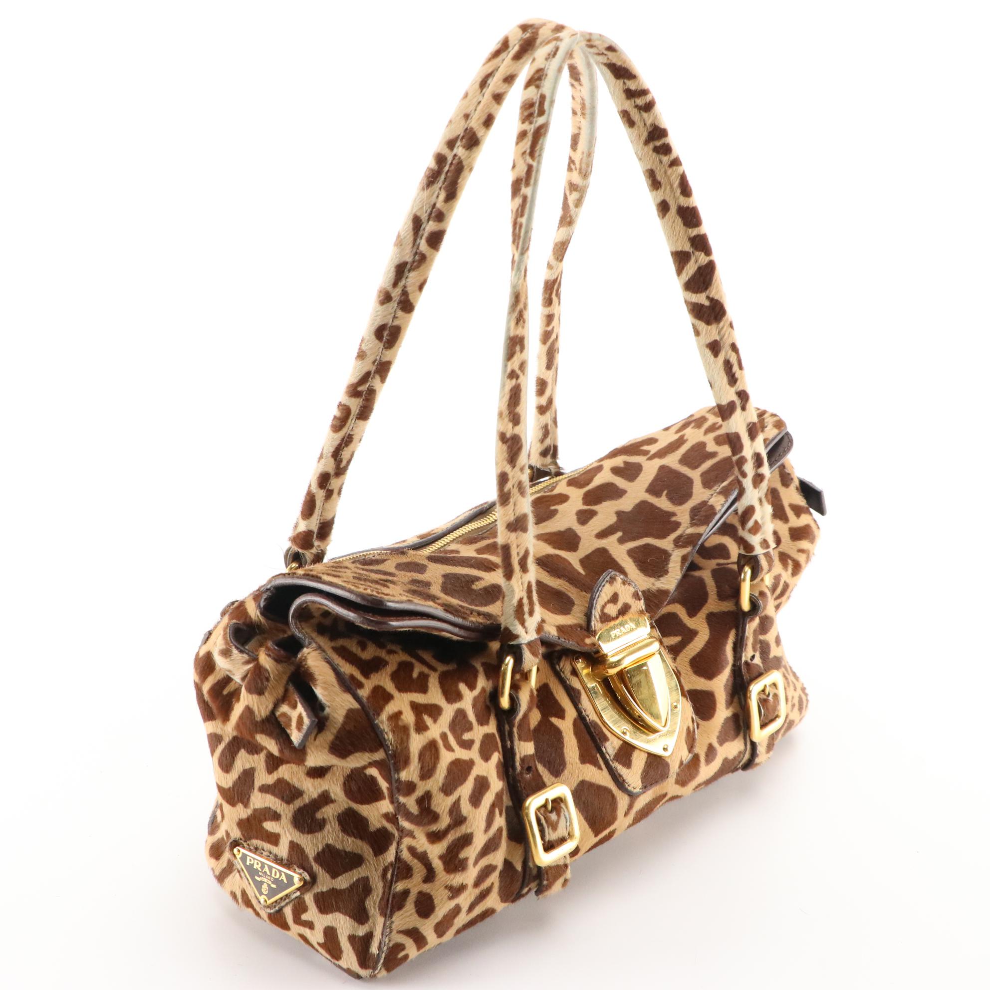 Prada Giraffe Print Calf Skin Push Lock Shoulder Bag