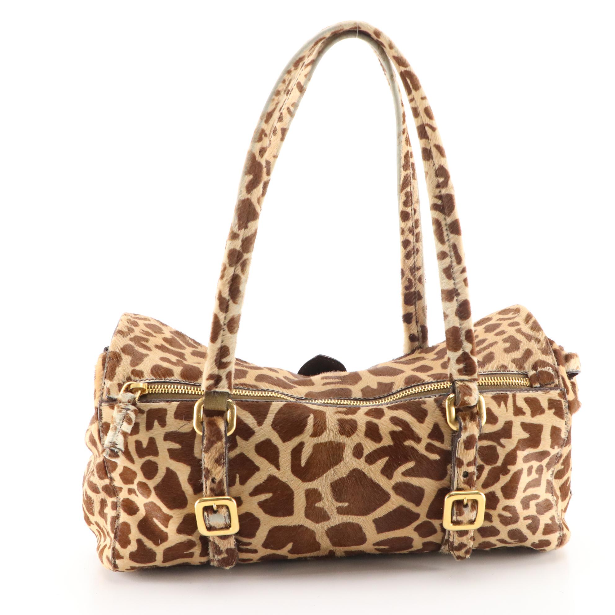 Prada Giraffe Print Calf Skin Push Lock Shoulder Bag