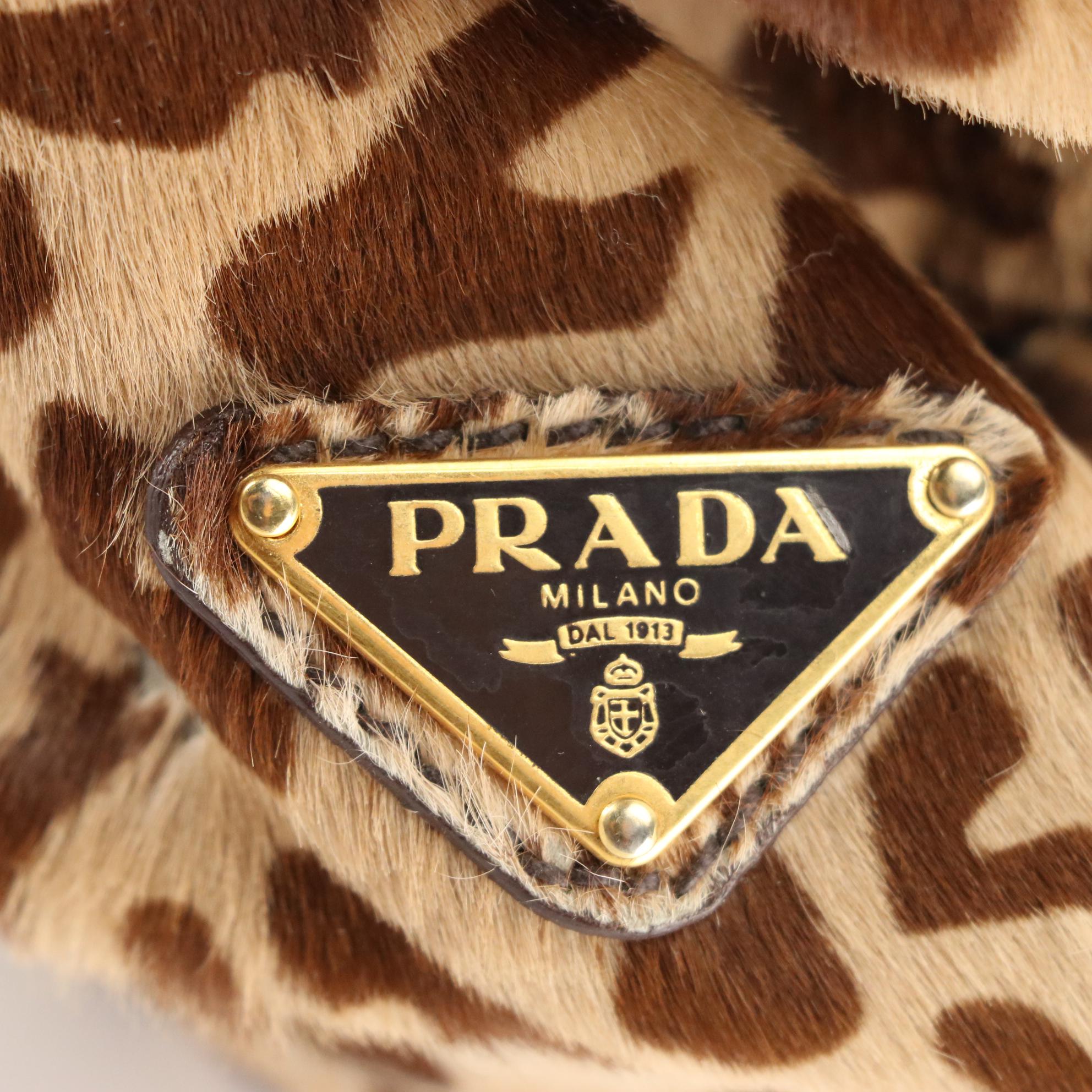Prada Giraffe Print Calf Skin Push Lock Shoulder Bag
