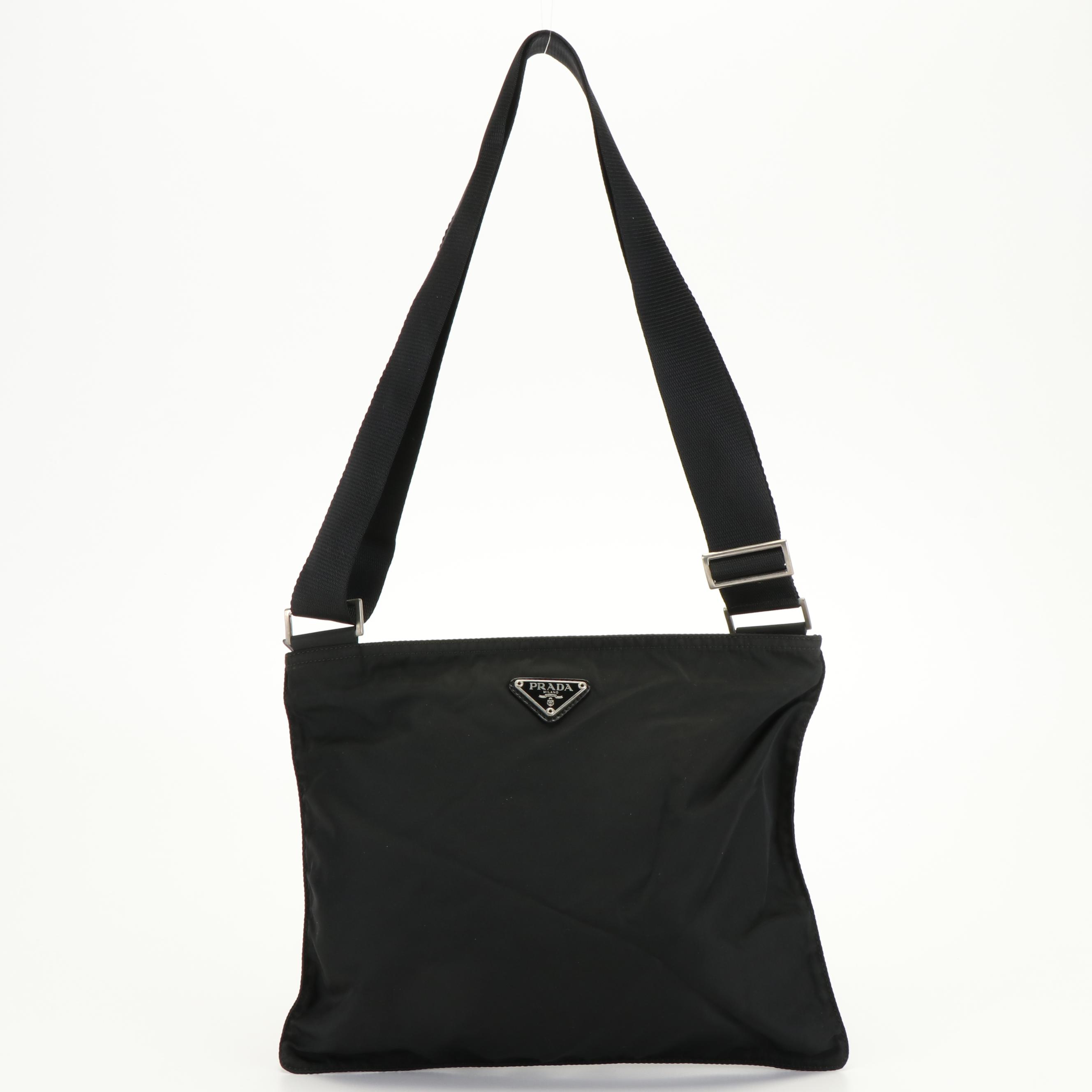 Prada Black Tessuto Nylon Flat Crossbody Bag