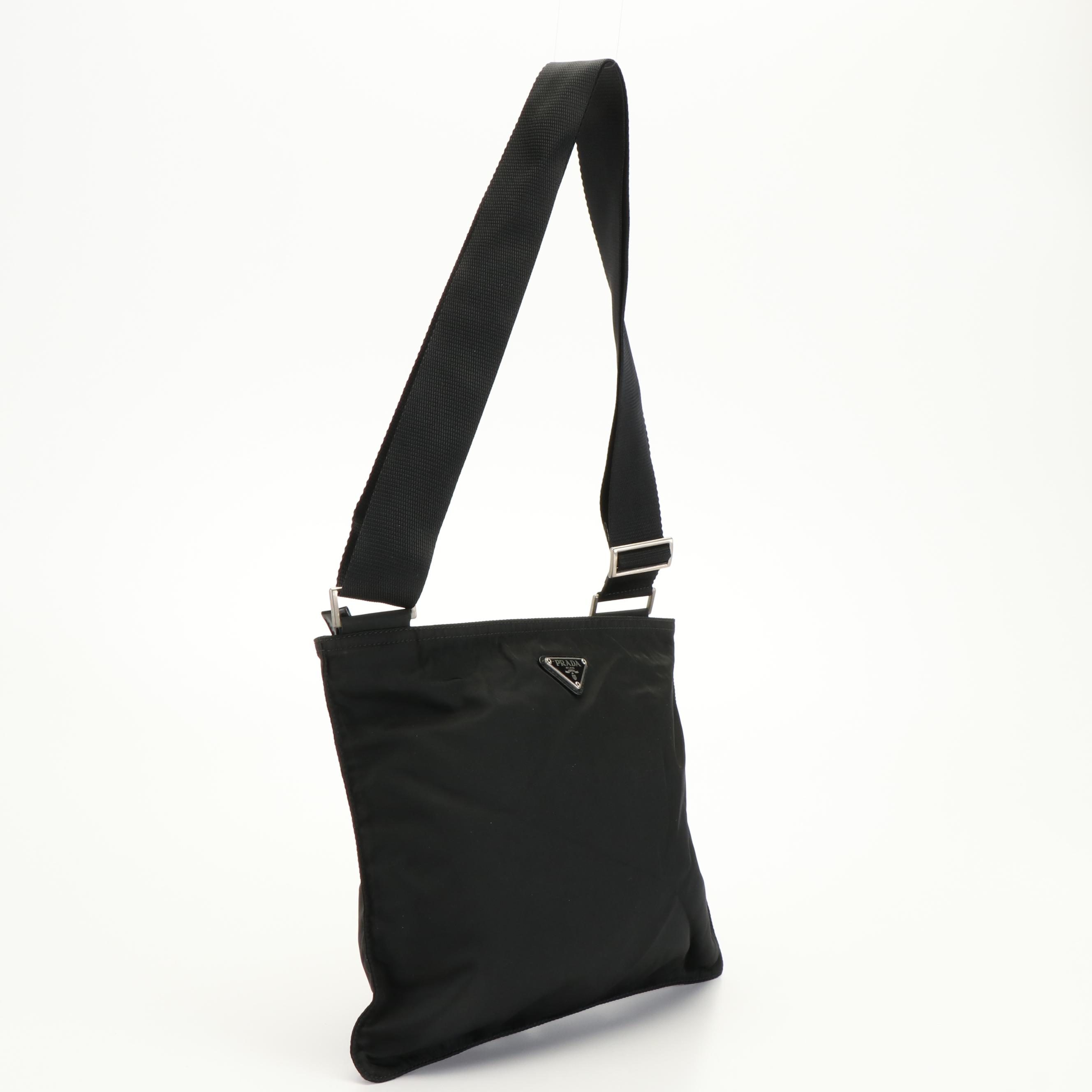 Prada Black Tessuto Nylon Flat Crossbody Bag