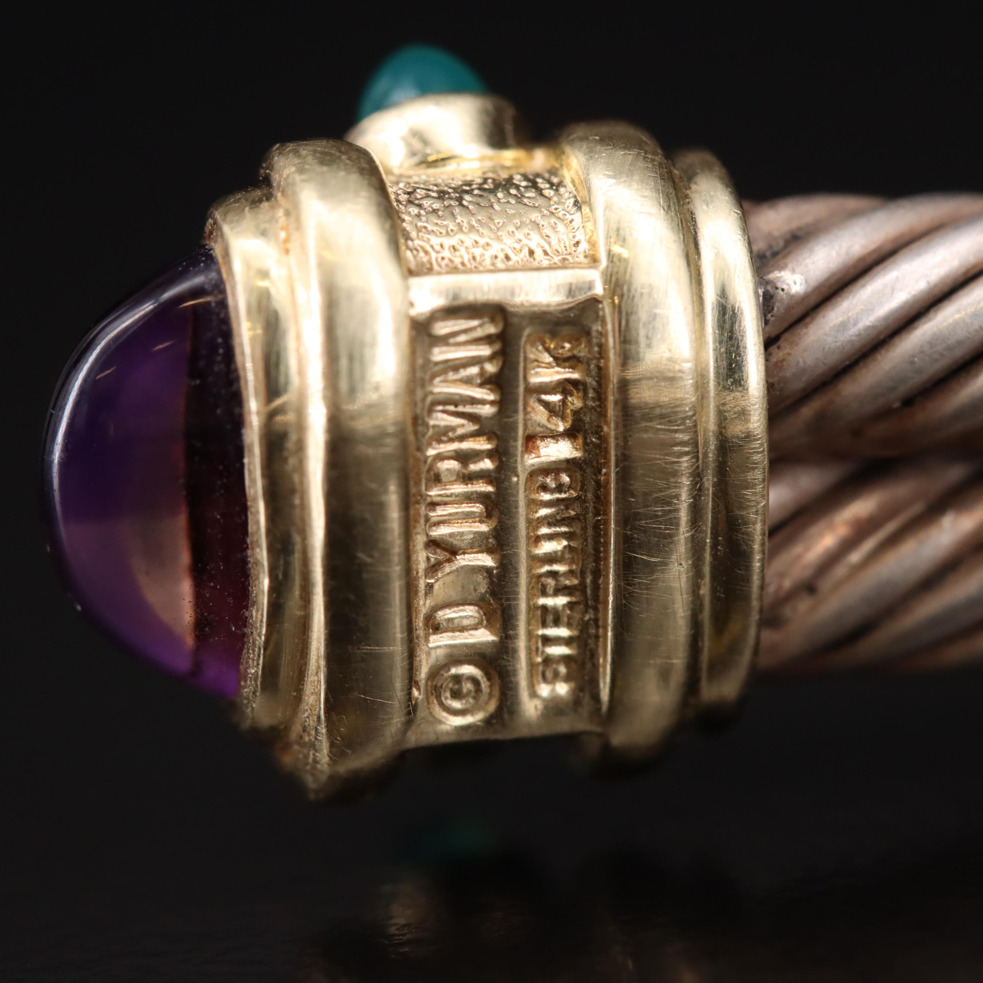 David Yurman "Renaissance" Sterling, 14K, Amethyst and Chalcedony Cuff Bracelet