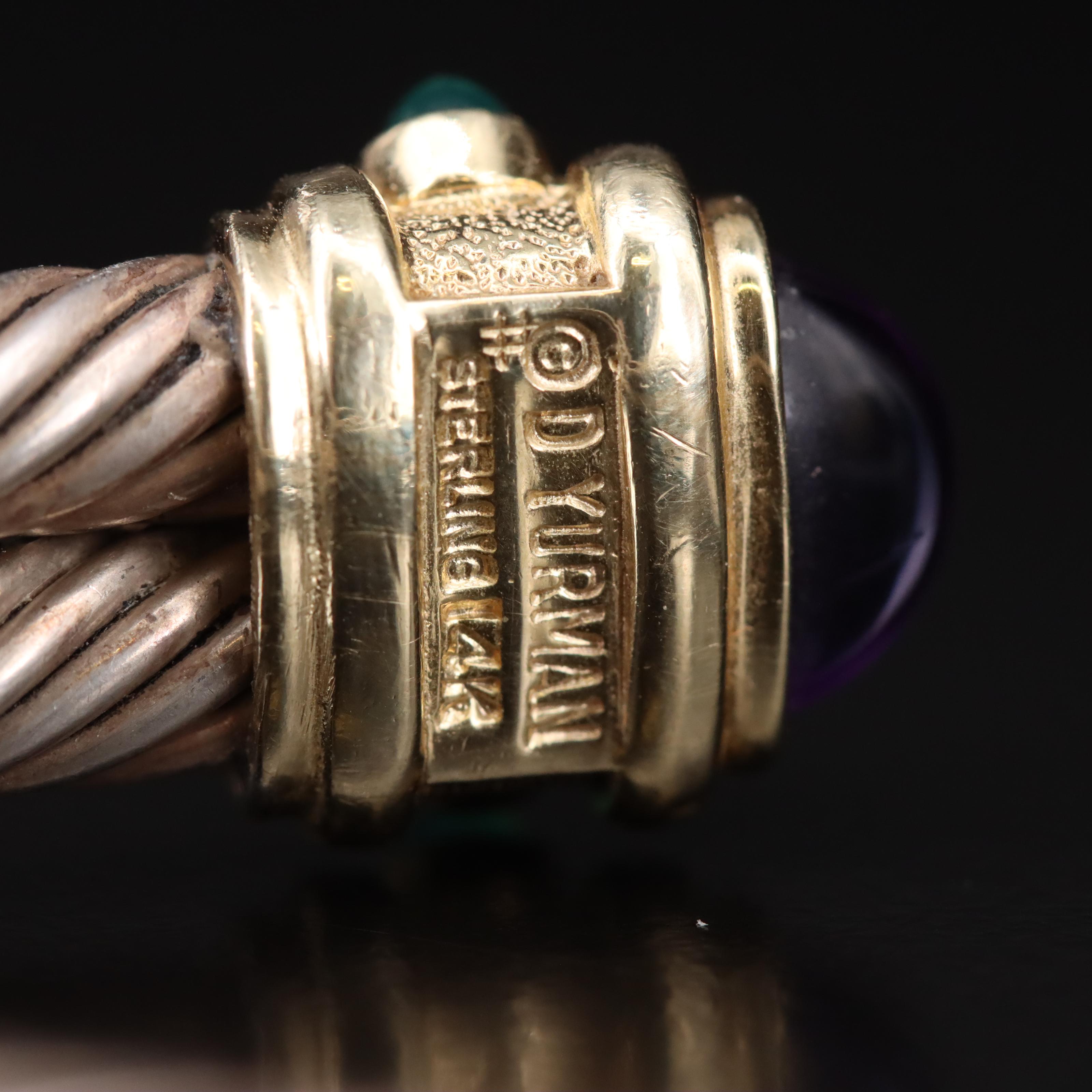 David Yurman "Renaissance" Sterling, 14K, Amethyst and Chalcedony Cuff Bracelet