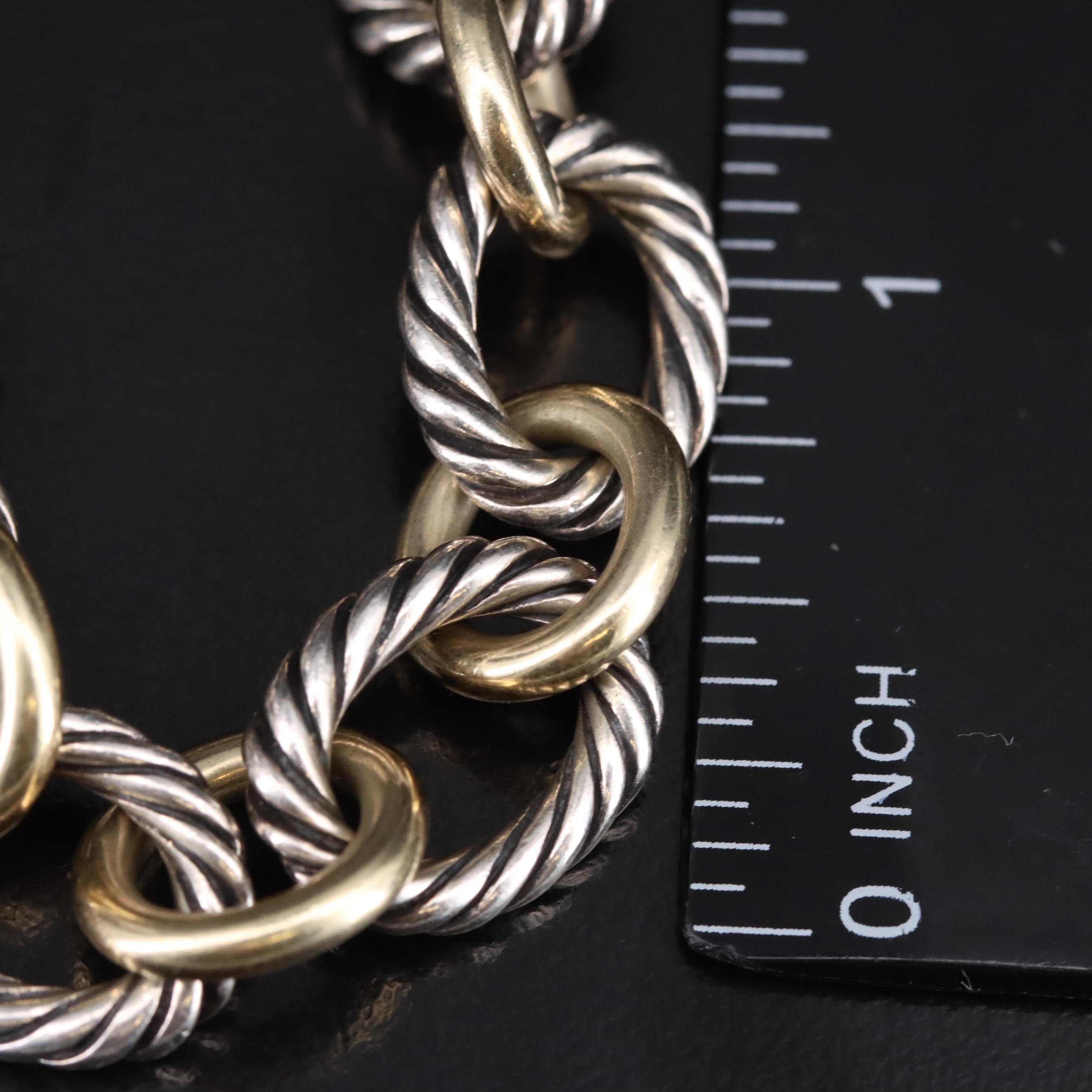 David Yurman Sterling and 18K Bonded Gold Accent Oval Link Bracelet