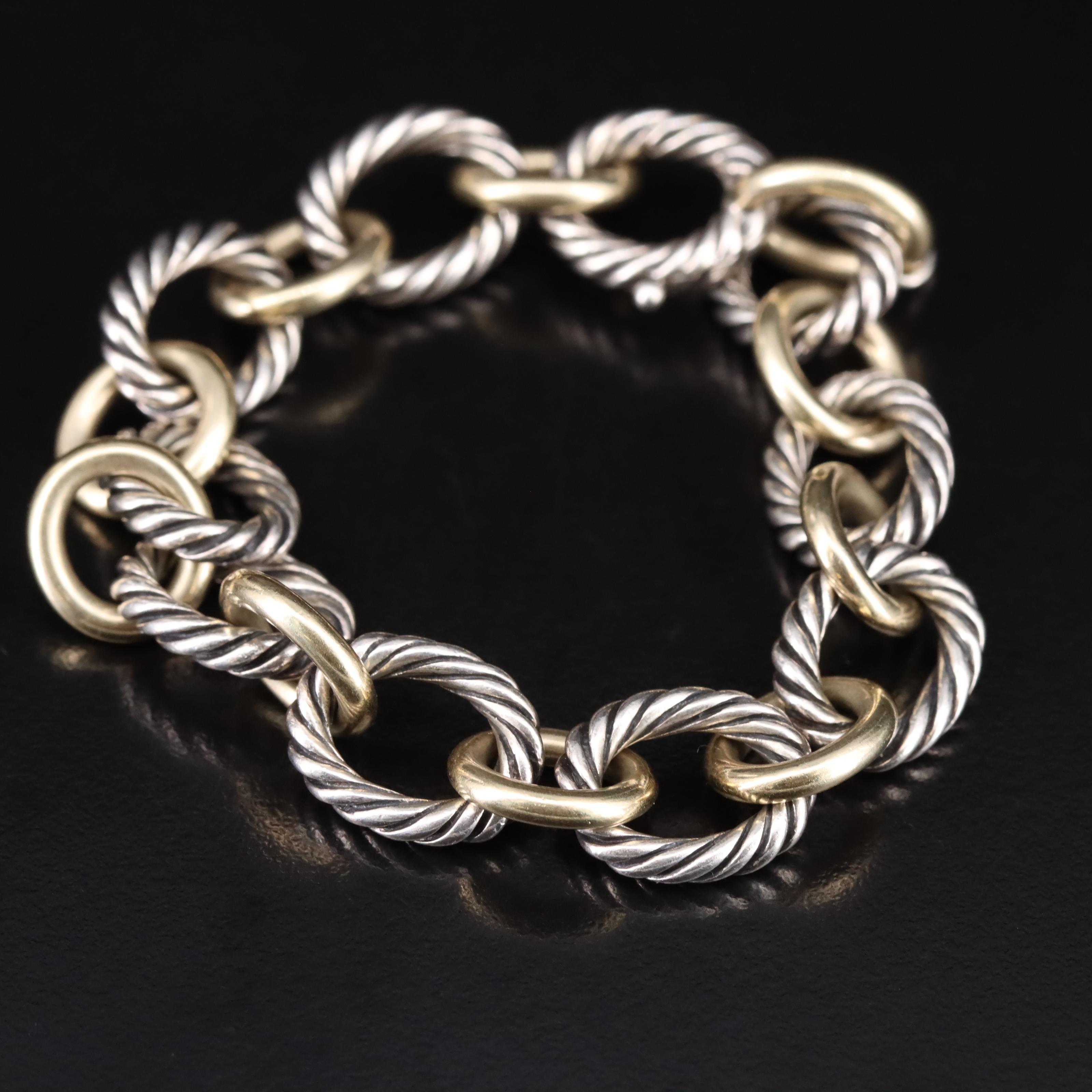 David Yurman Sterling and 18K Bonded Gold Accent Oval Link Bracelet