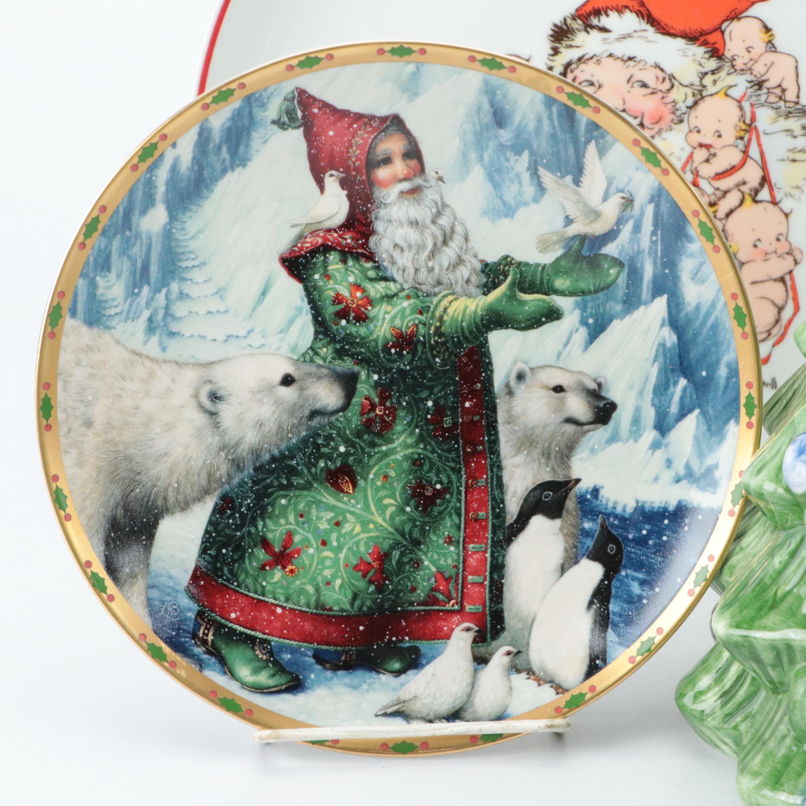 Ceramic Christmas Tree Cookie Jar, Metal Luminary, Plates and Other Décor