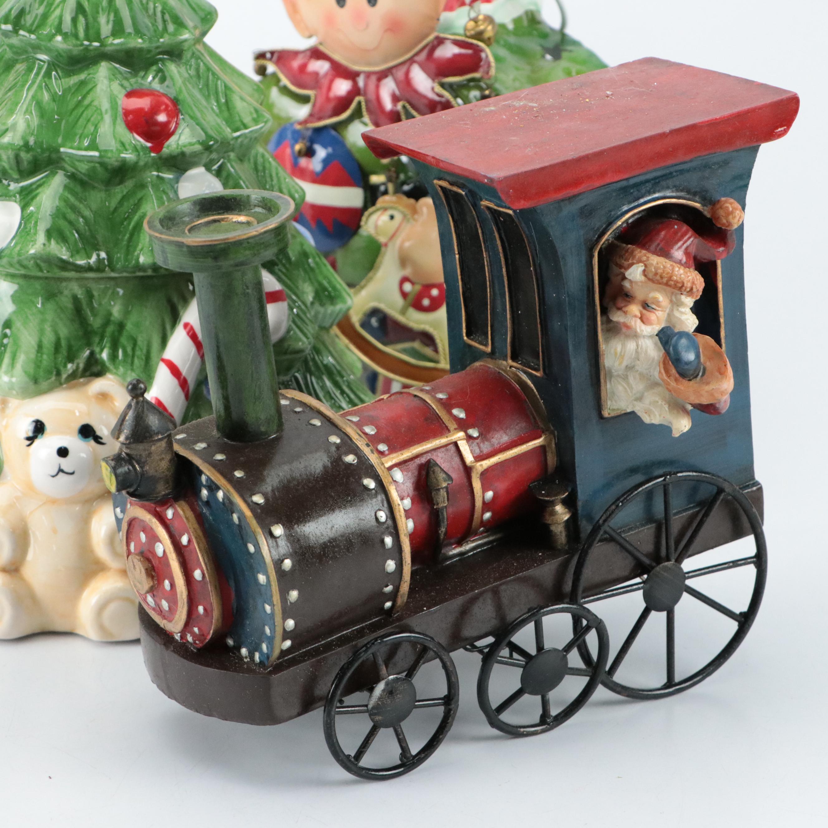 Ceramic Christmas Tree Cookie Jar, Metal Luminary, Plates and Other Décor