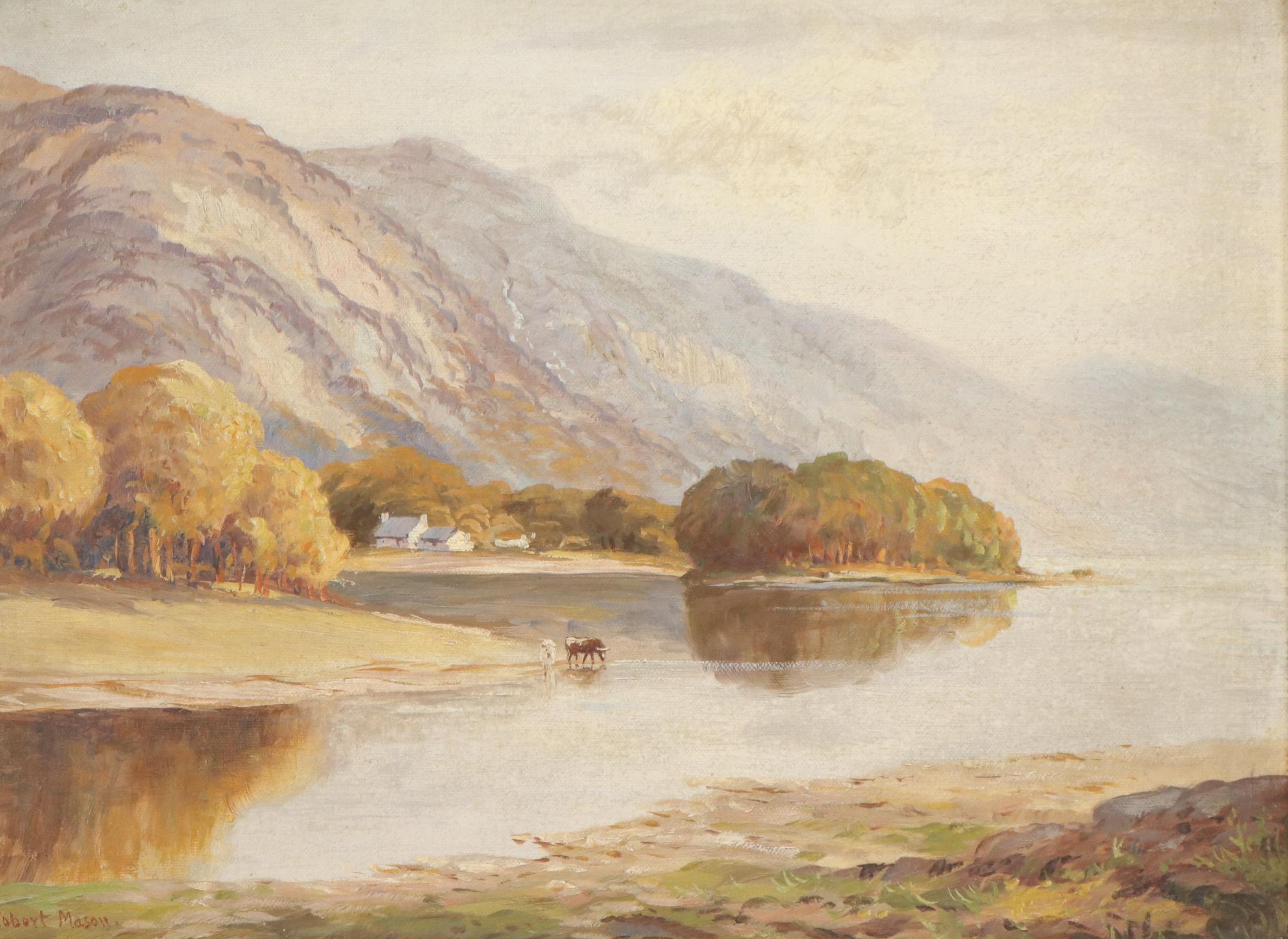 Robert Mason Oil Painting "Derwentwater from Friar's Crag," Mid-20th Century
