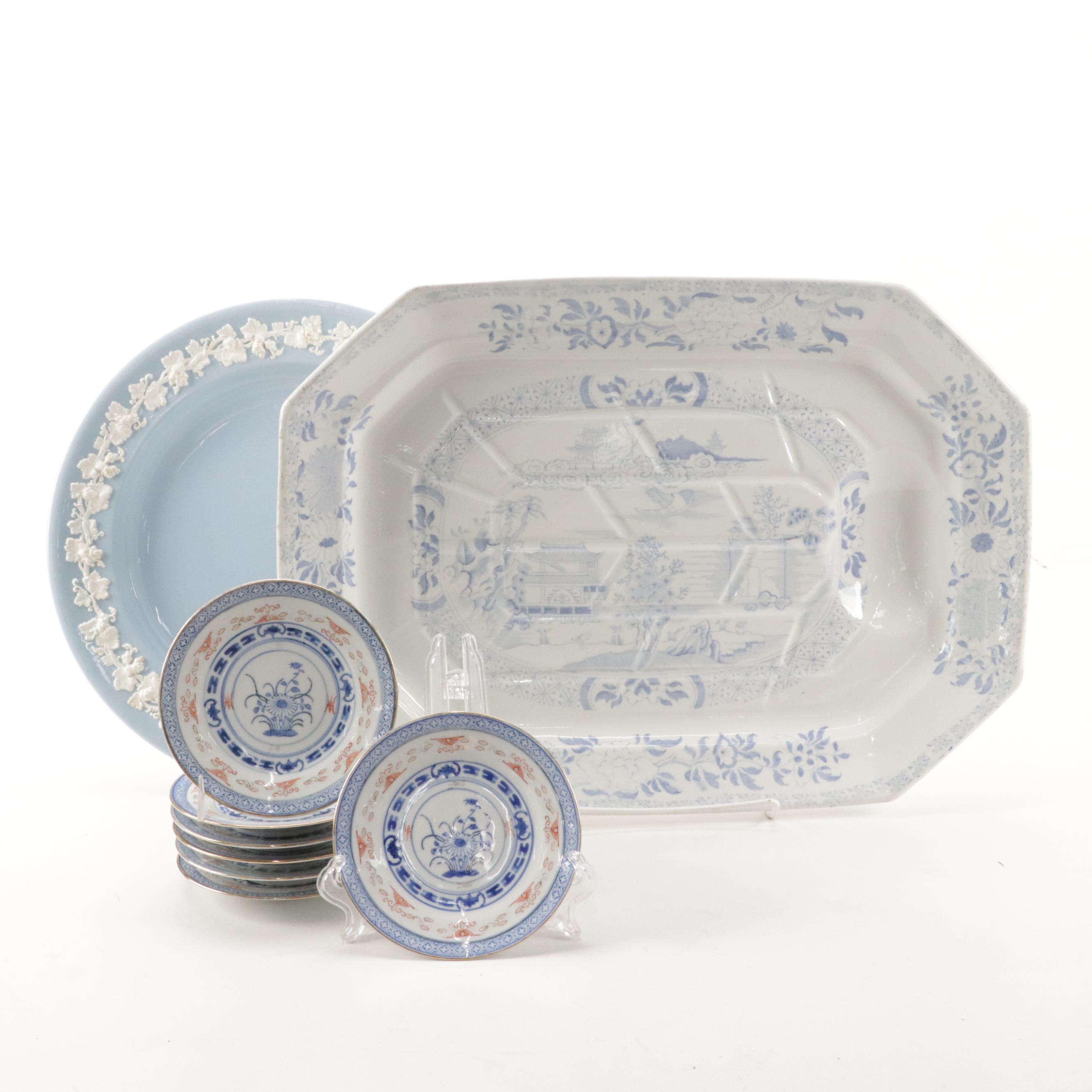 Mason's Ironstone Meat Platter with Wedgwood Plate and Chinese Rice Dishes