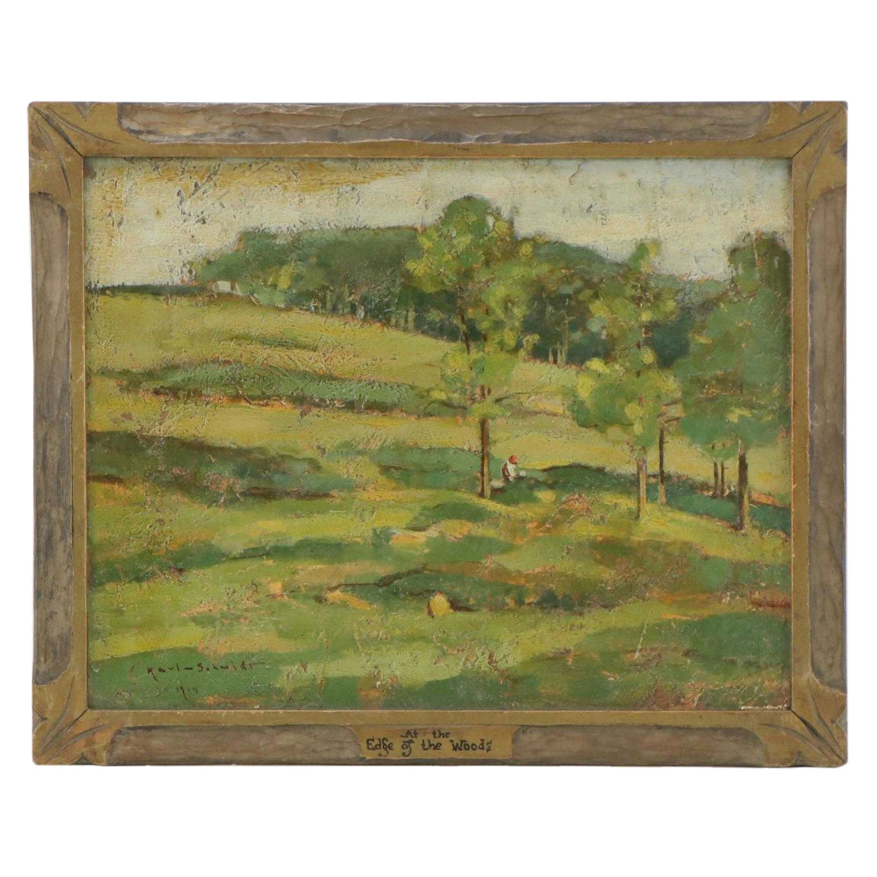 Karl Schmidt Oil Landscape Painting "At the Edge of the Woods," 1914