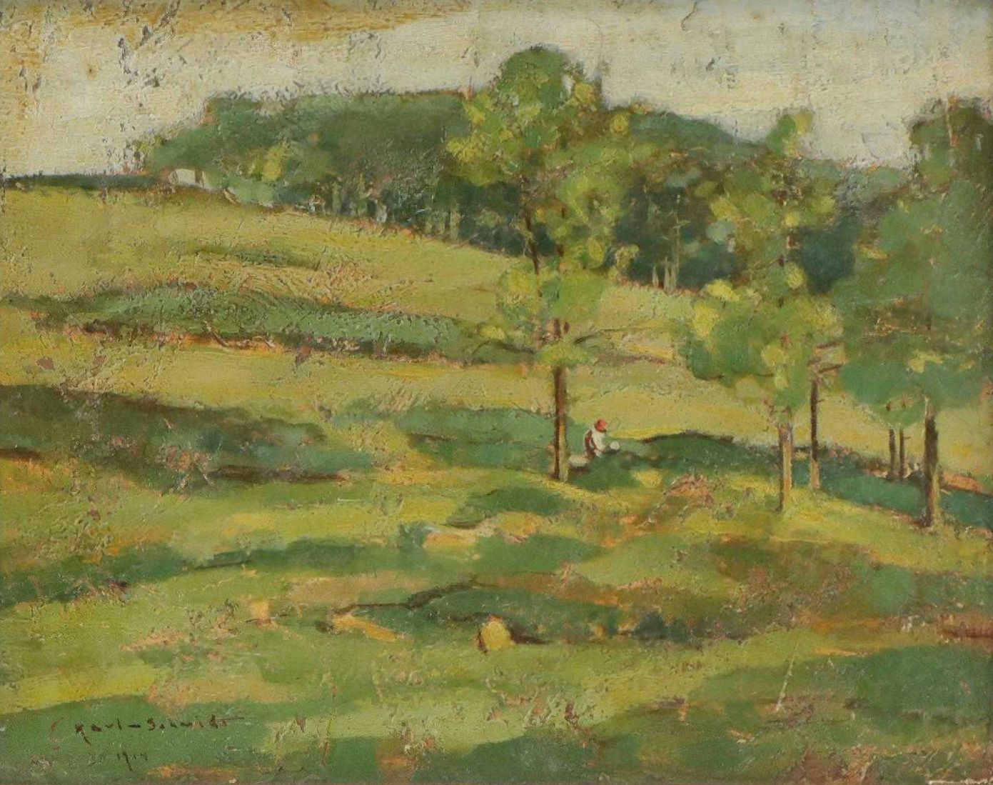 Karl Schmidt Oil Landscape Painting "At the Edge of the Woods," 1914
