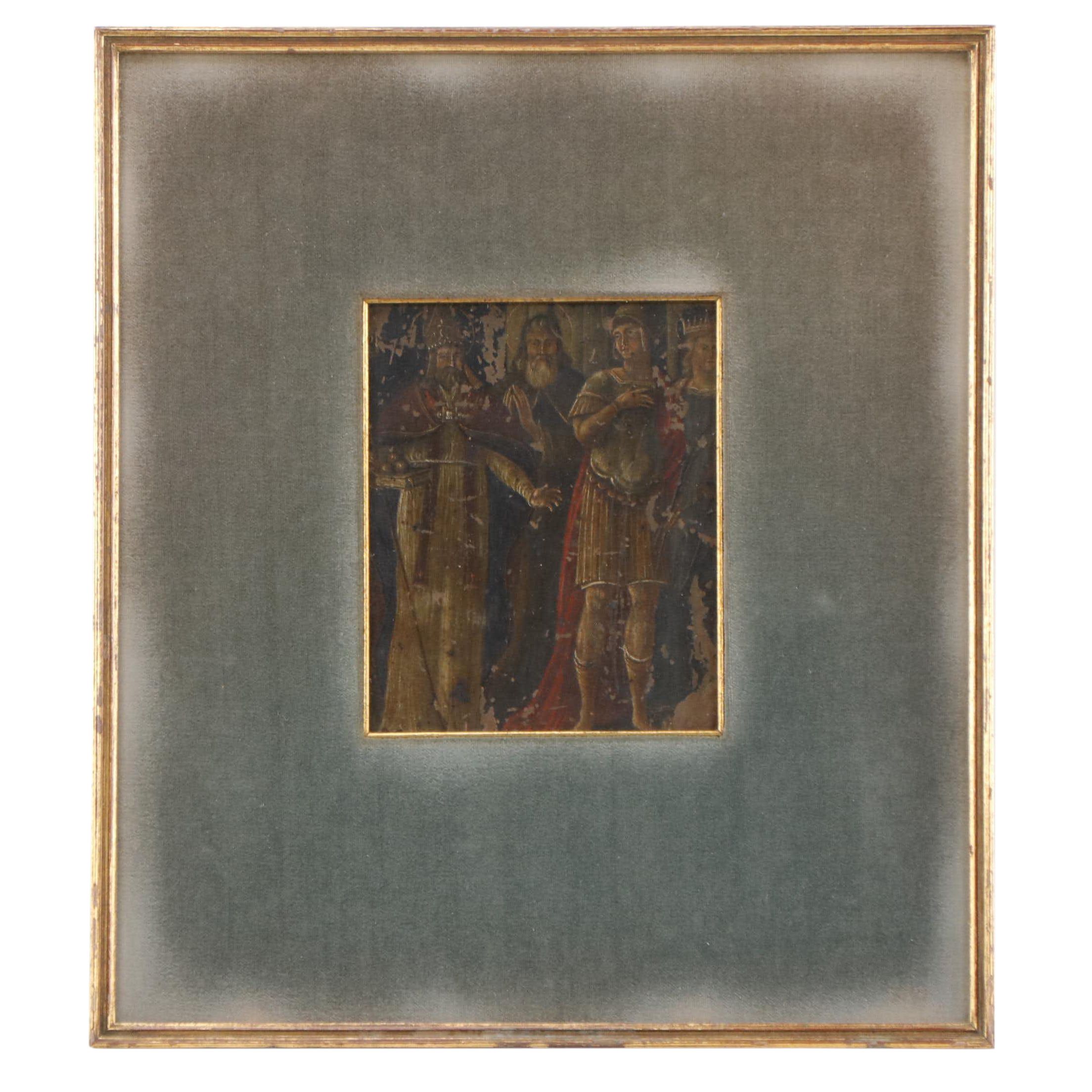 Flemish School Religious Painting on Copper with Saint Longinus and Others