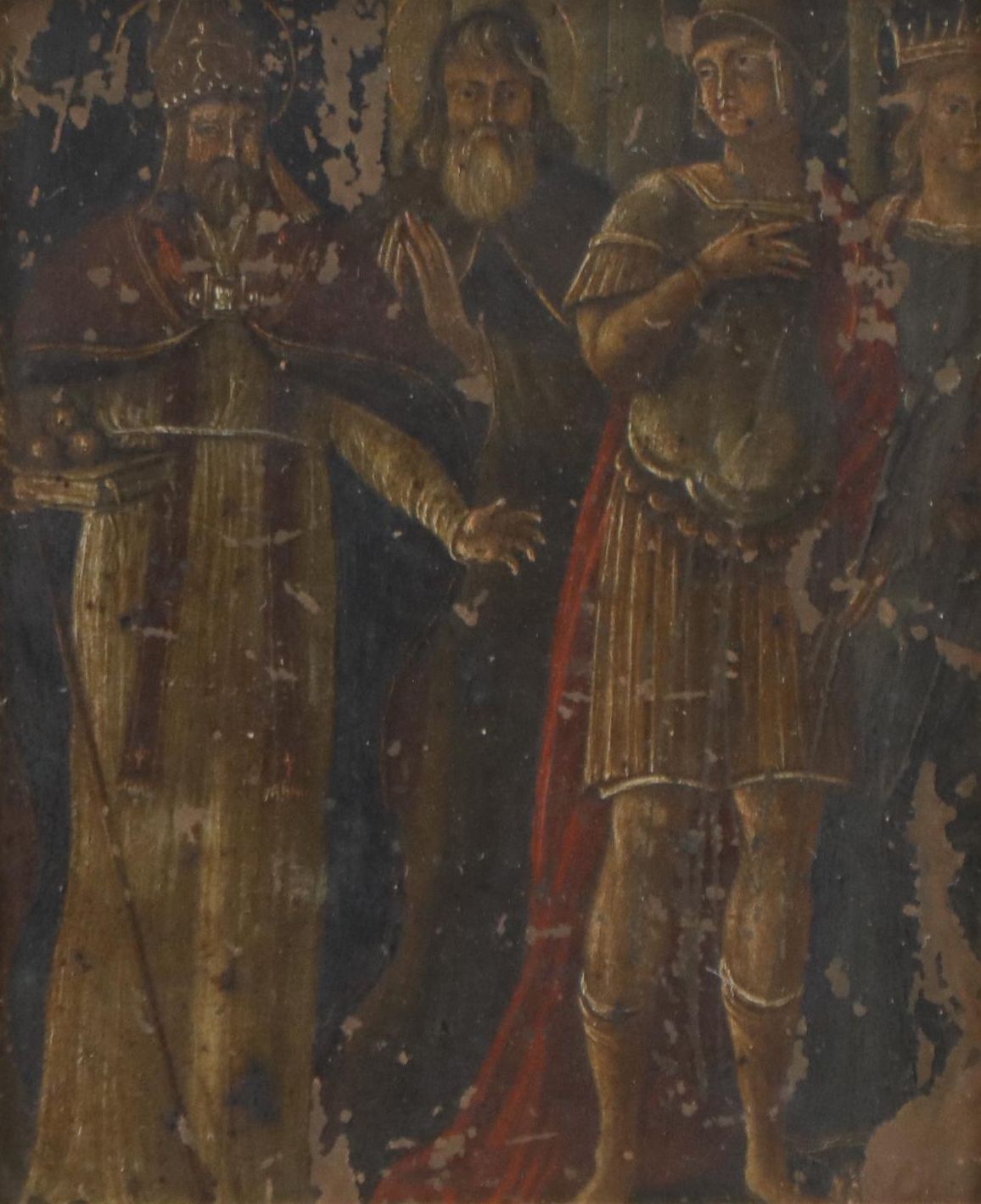 Flemish School Religious Painting on Copper with Saint Longinus and Others