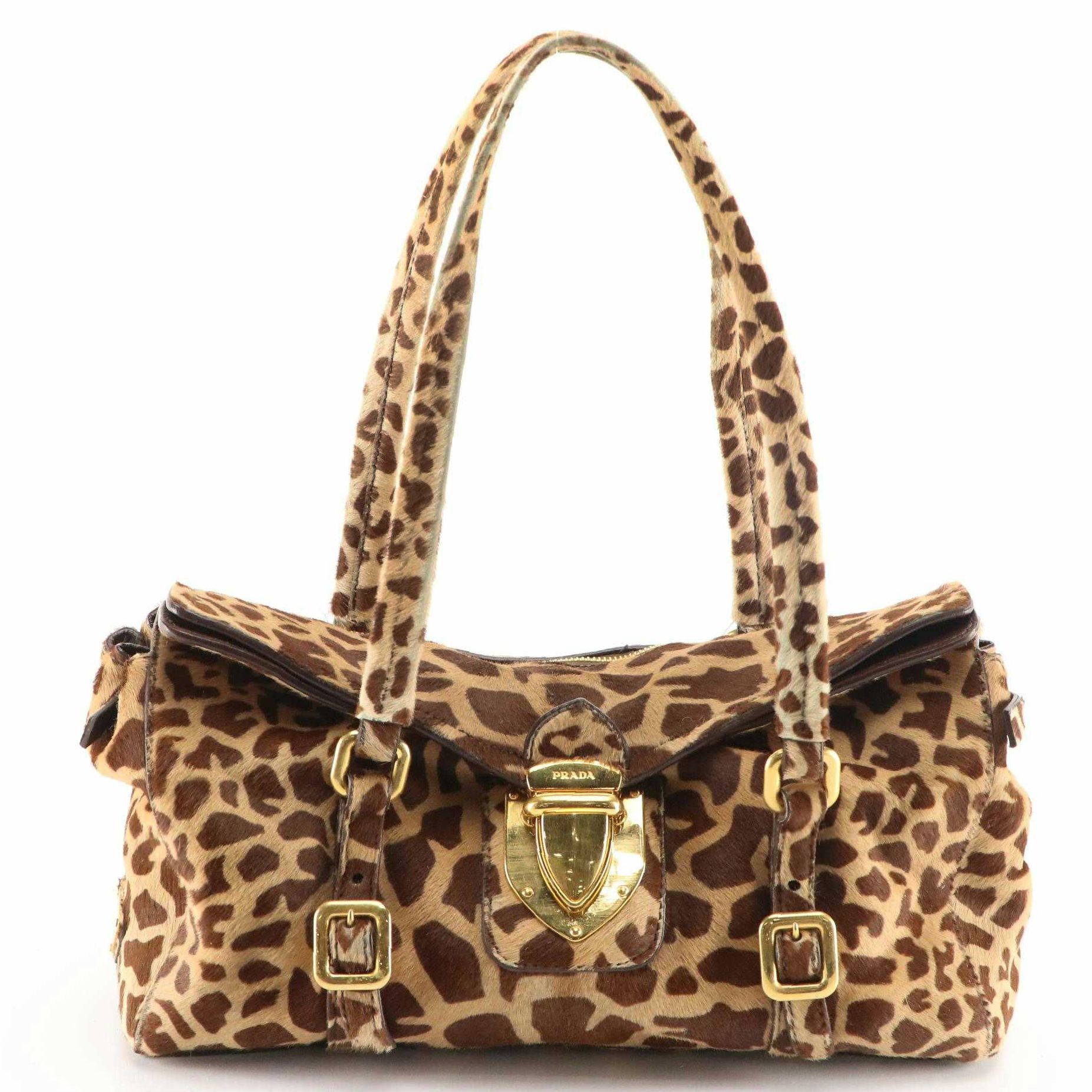 Prada Giraffe Print Calf Skin Push Lock Shoulder Bag