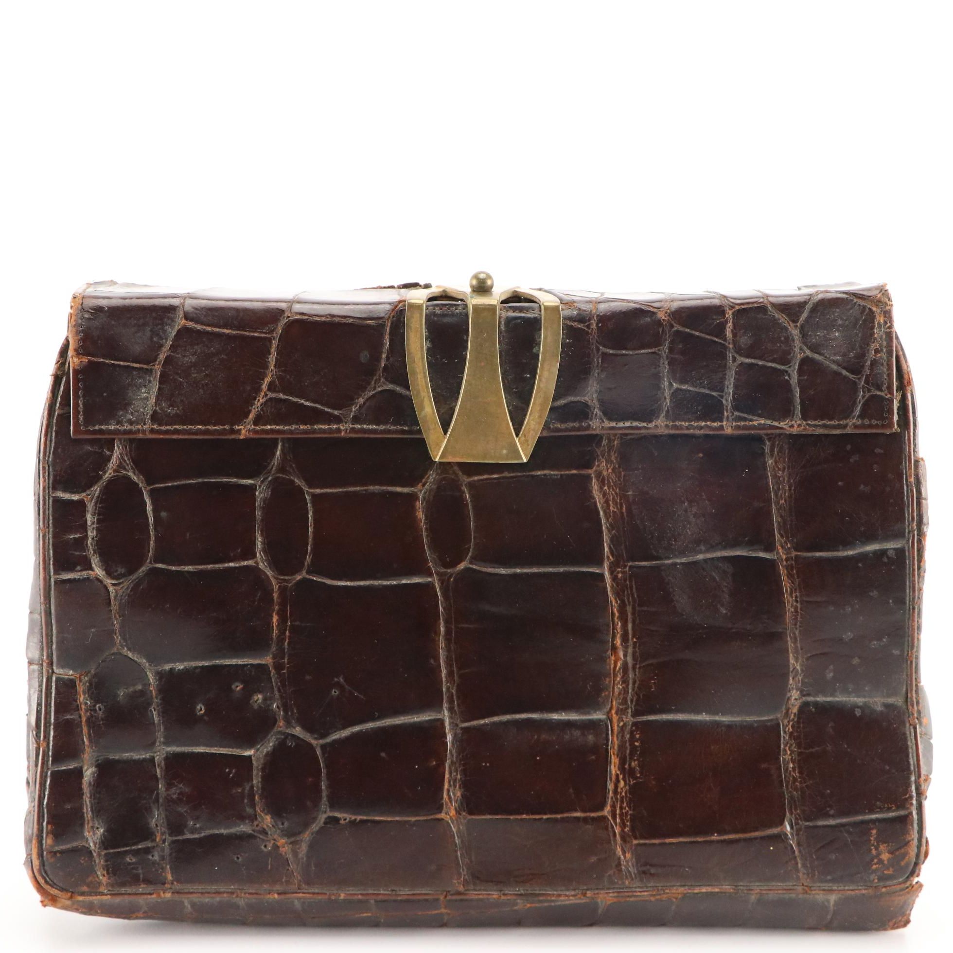 Crocodile Skin Clutch, Mid-20th Century