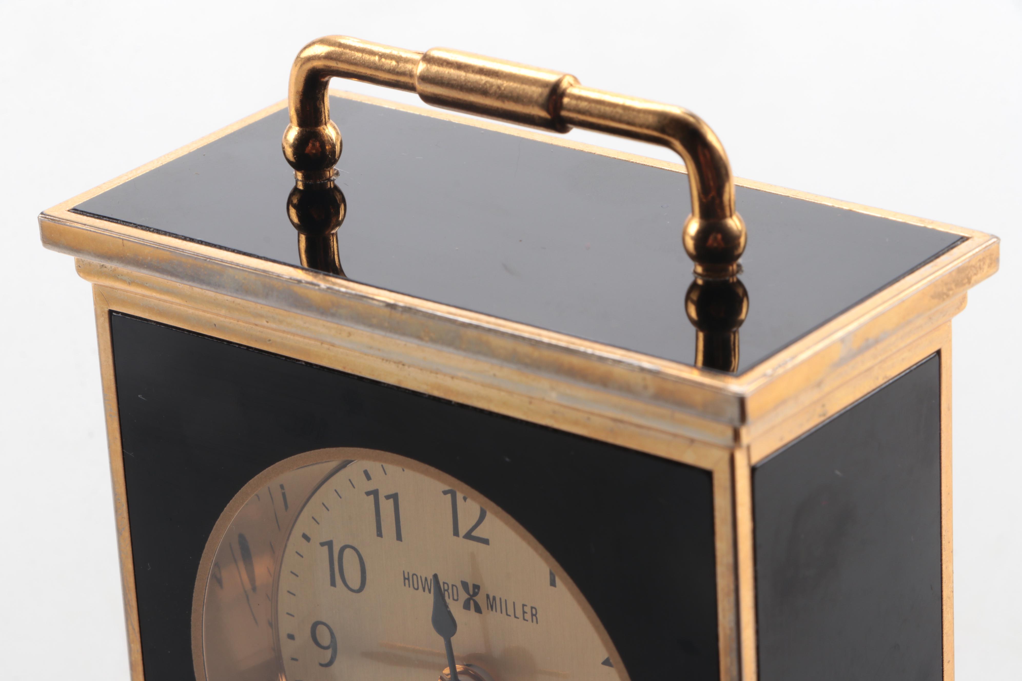 Howard Miller Gilt Metal and Black Enamel Carriage Clock