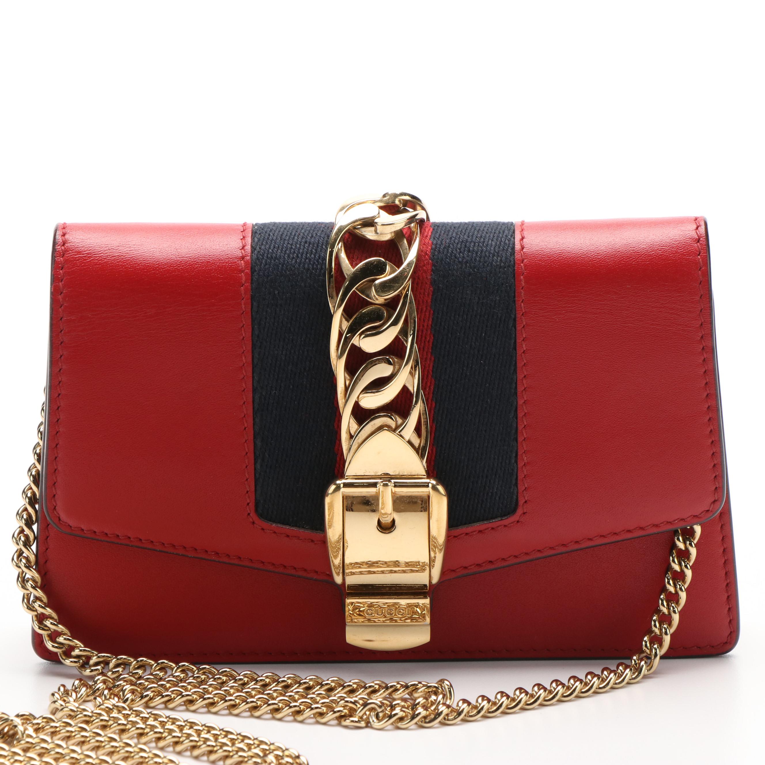 Gucci Sylvie Red Leather Chain Shoulder Red Leather Bag