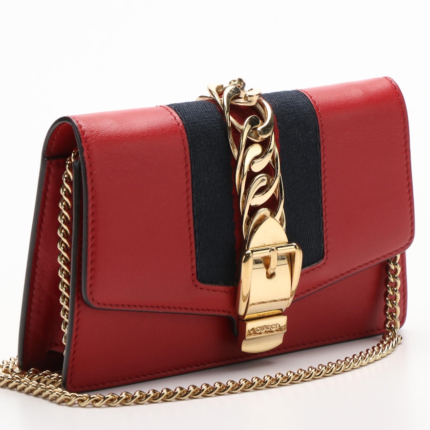 Gucci Sylvie Red Leather Chain Shoulder Red Leather Bag | EBTH