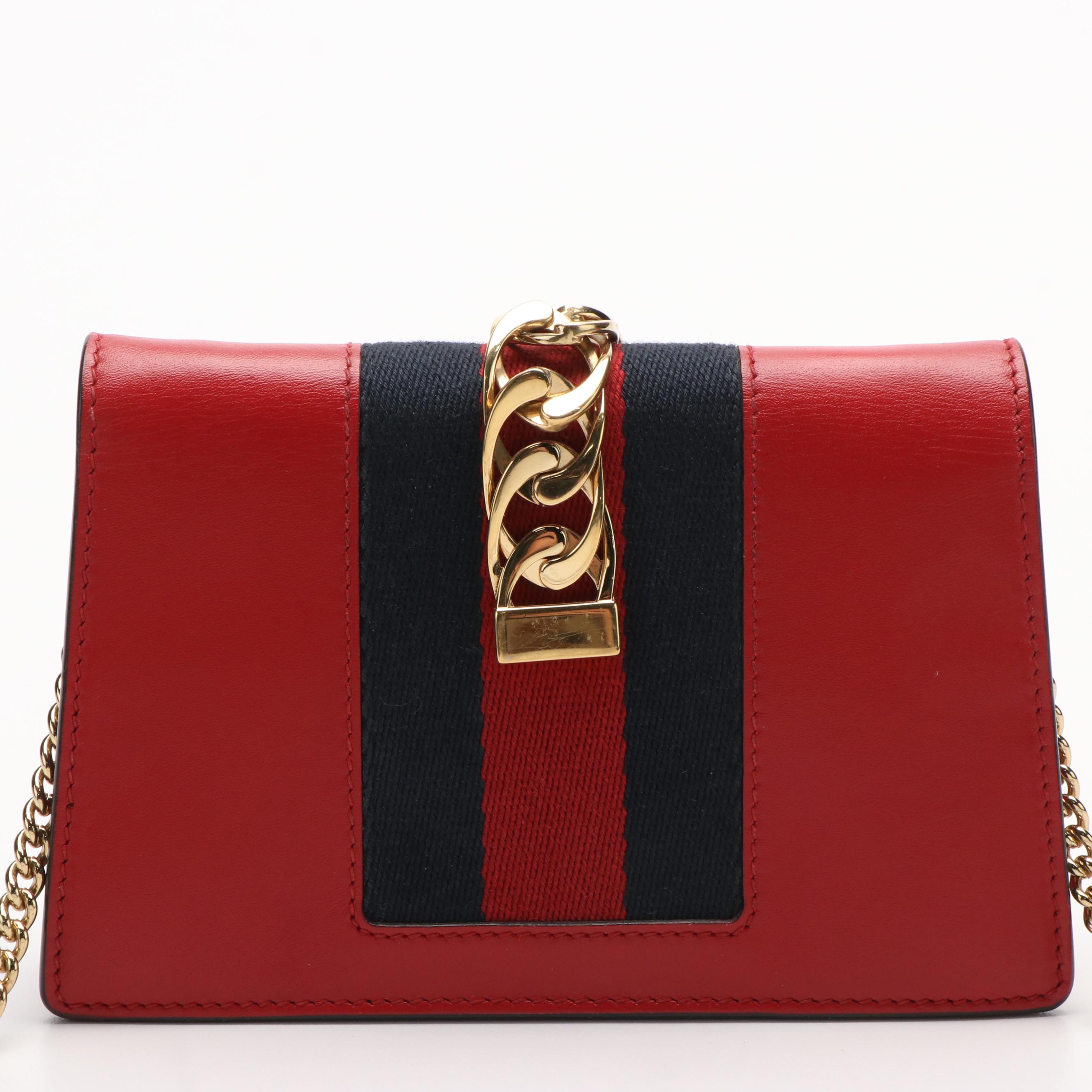 Gucci Sylvie Red Leather Chain Shoulder Red Leather Bag