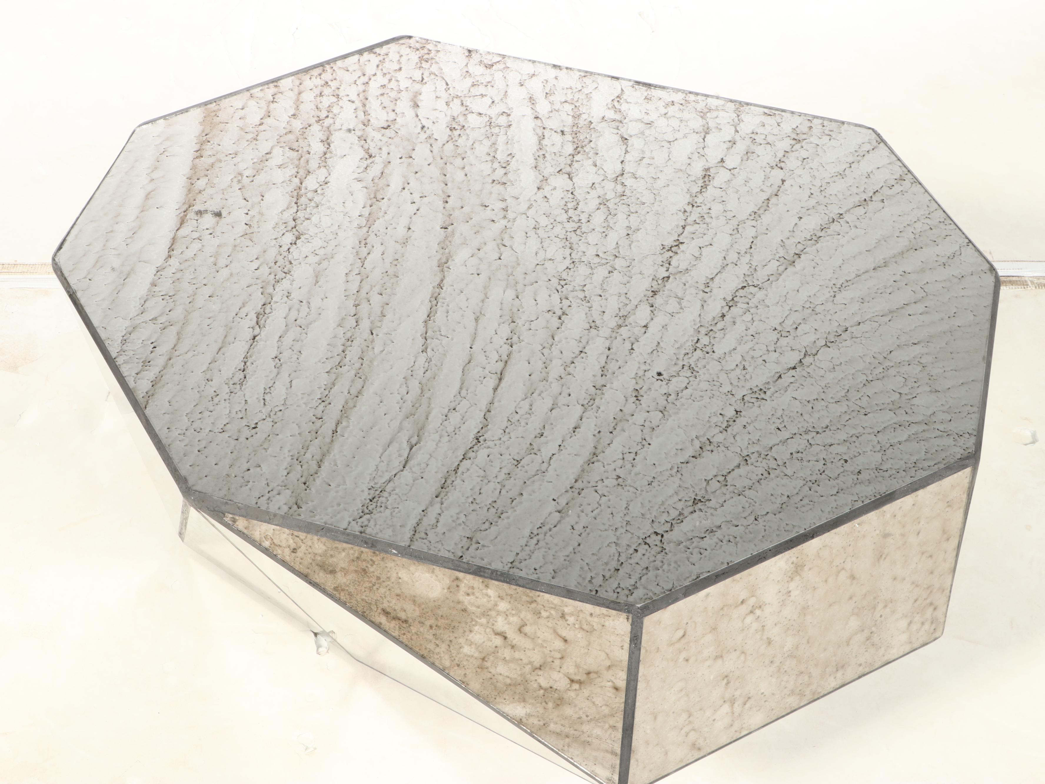 Modernist Style Mirrored Glass Faceted Coffee Table