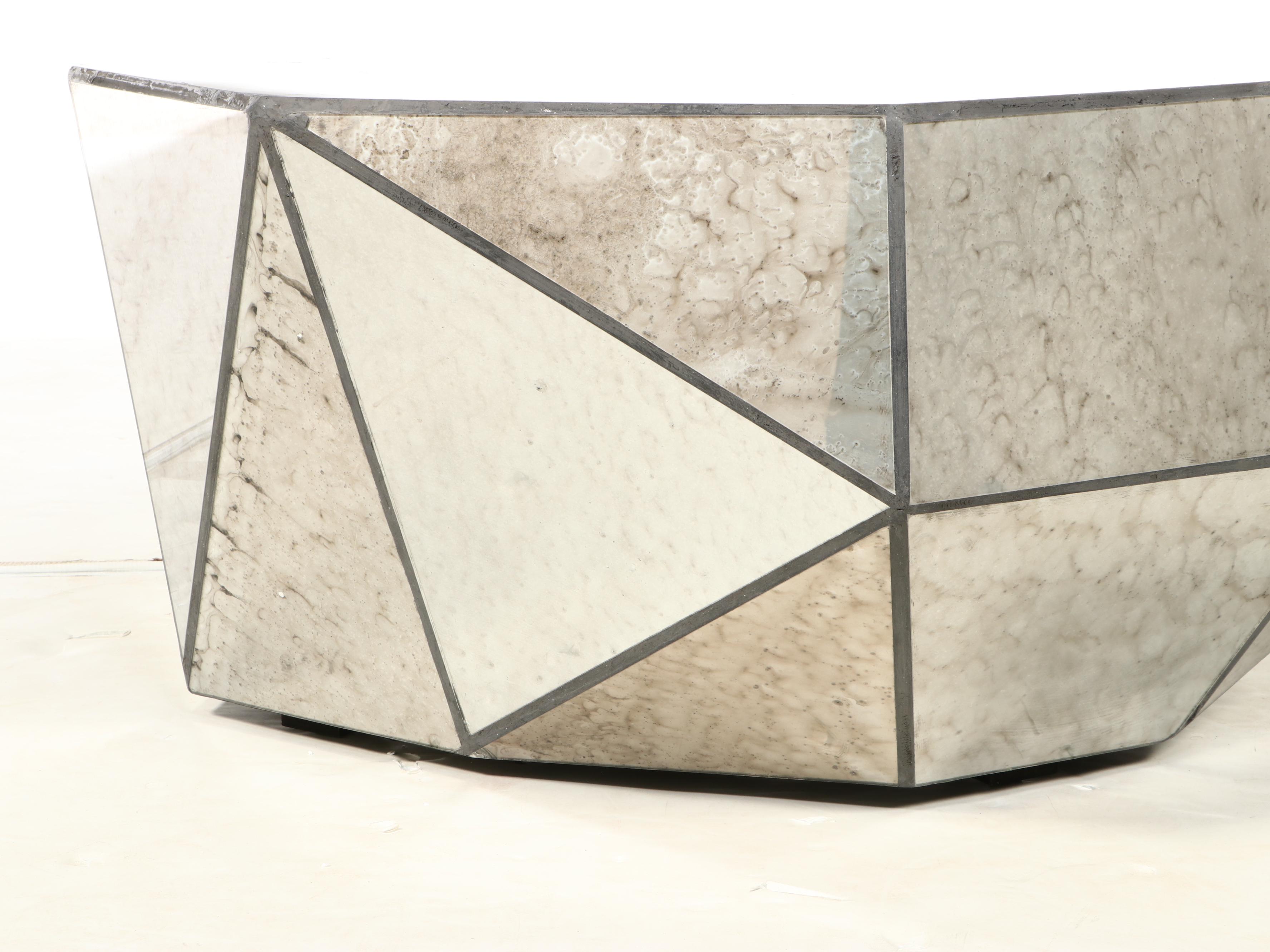Modernist Style Mirrored Glass Faceted Coffee Table