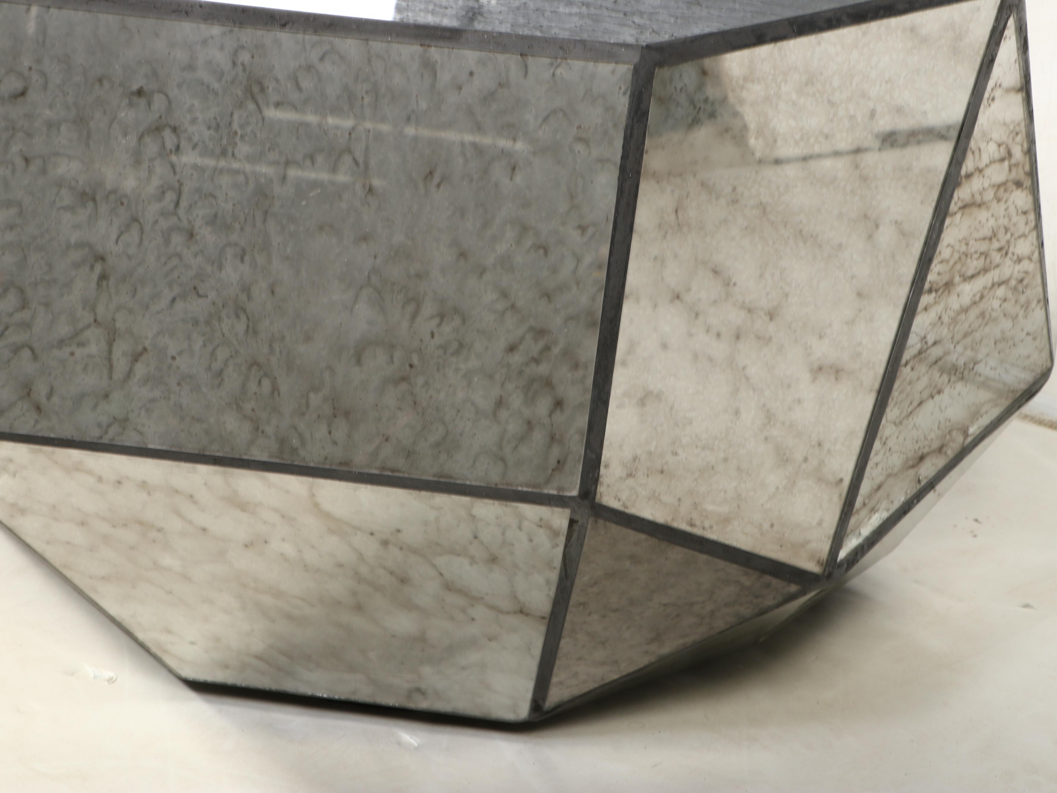 Modernist Style Mirrored Glass Faceted Coffee Table