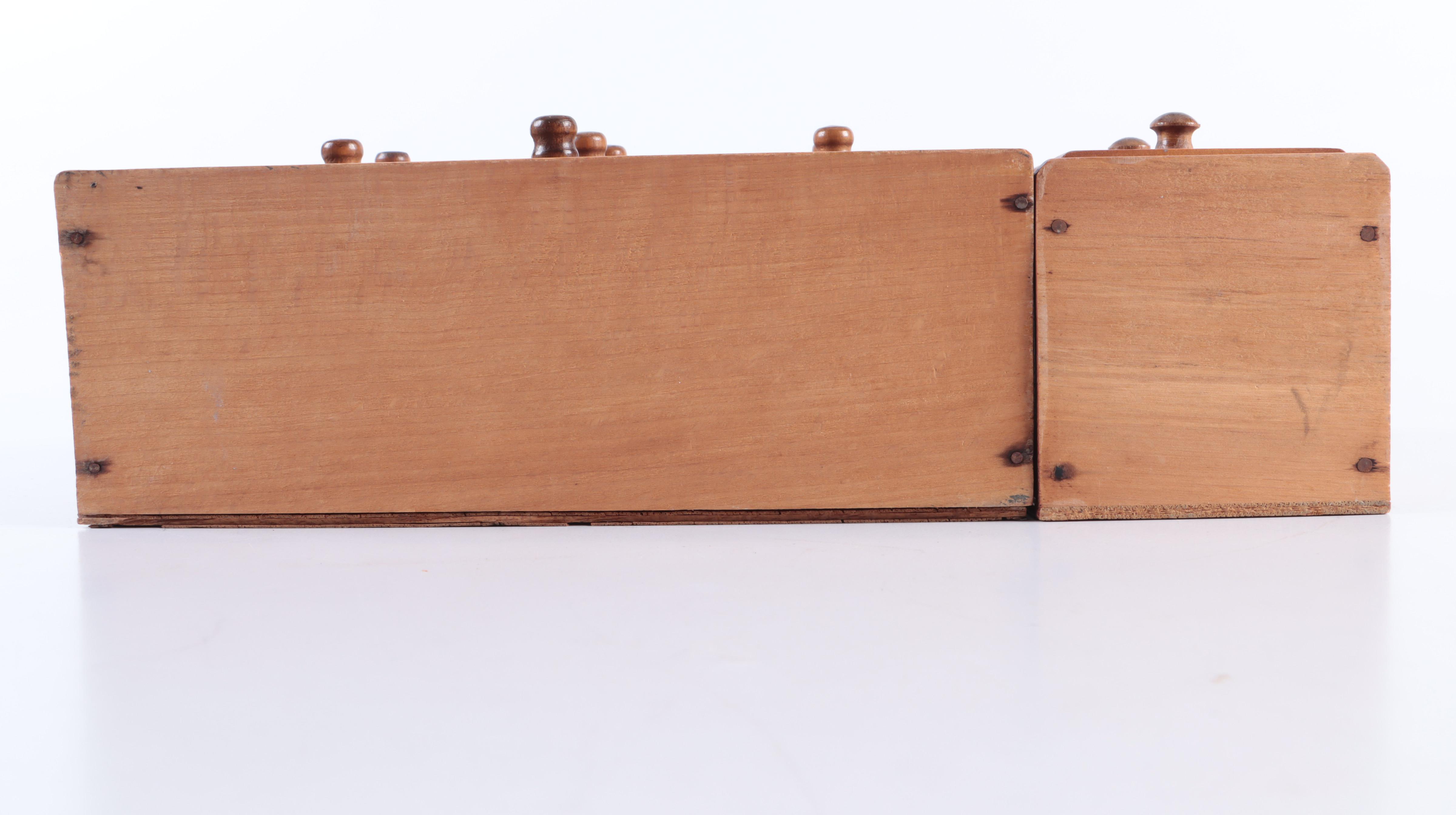 Miniature Wooden Sewing Notions Cabinets with Buttons in Glass Jar