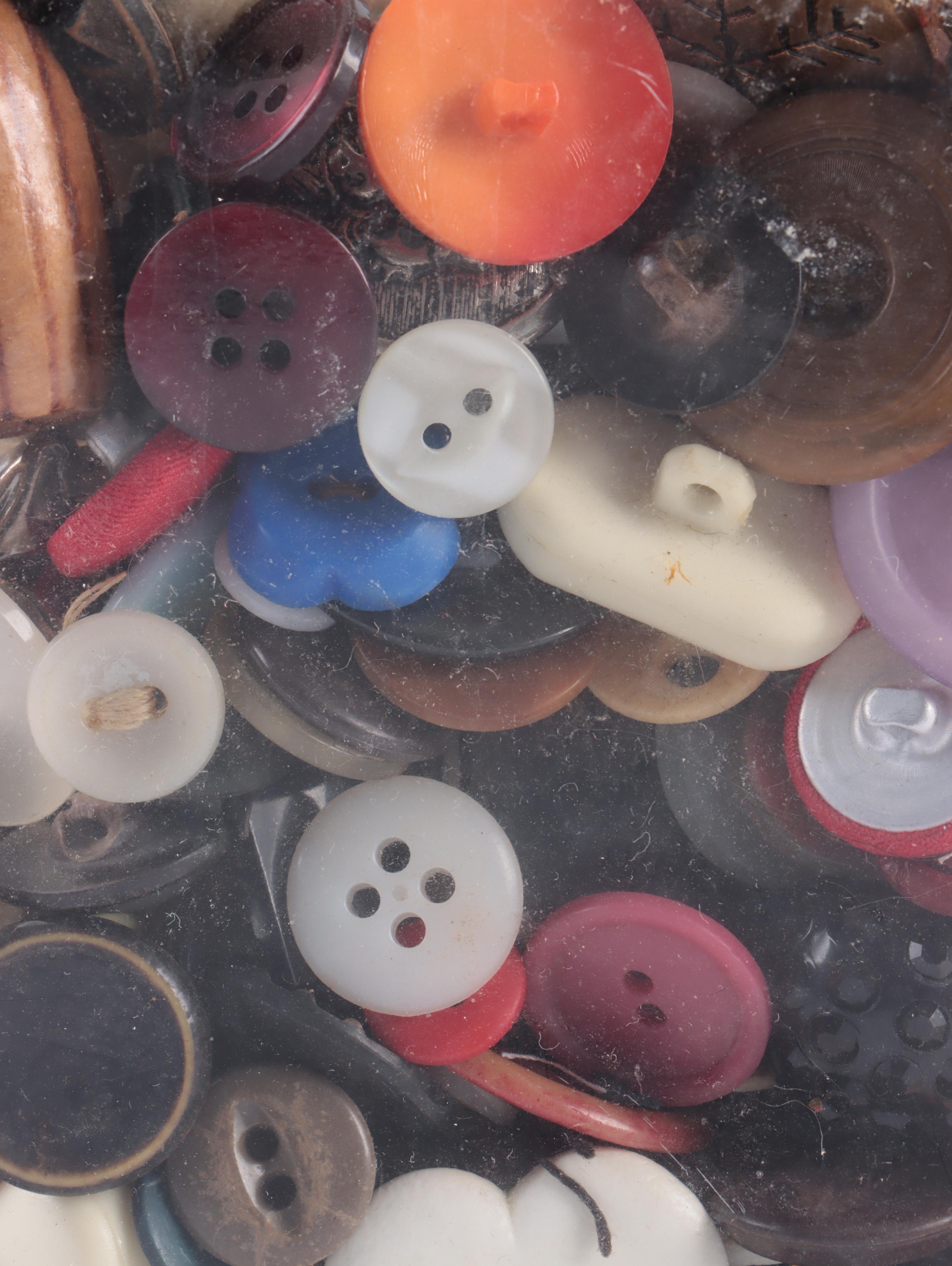 Miniature Wooden Sewing Notions Cabinets with Buttons in Glass Jar