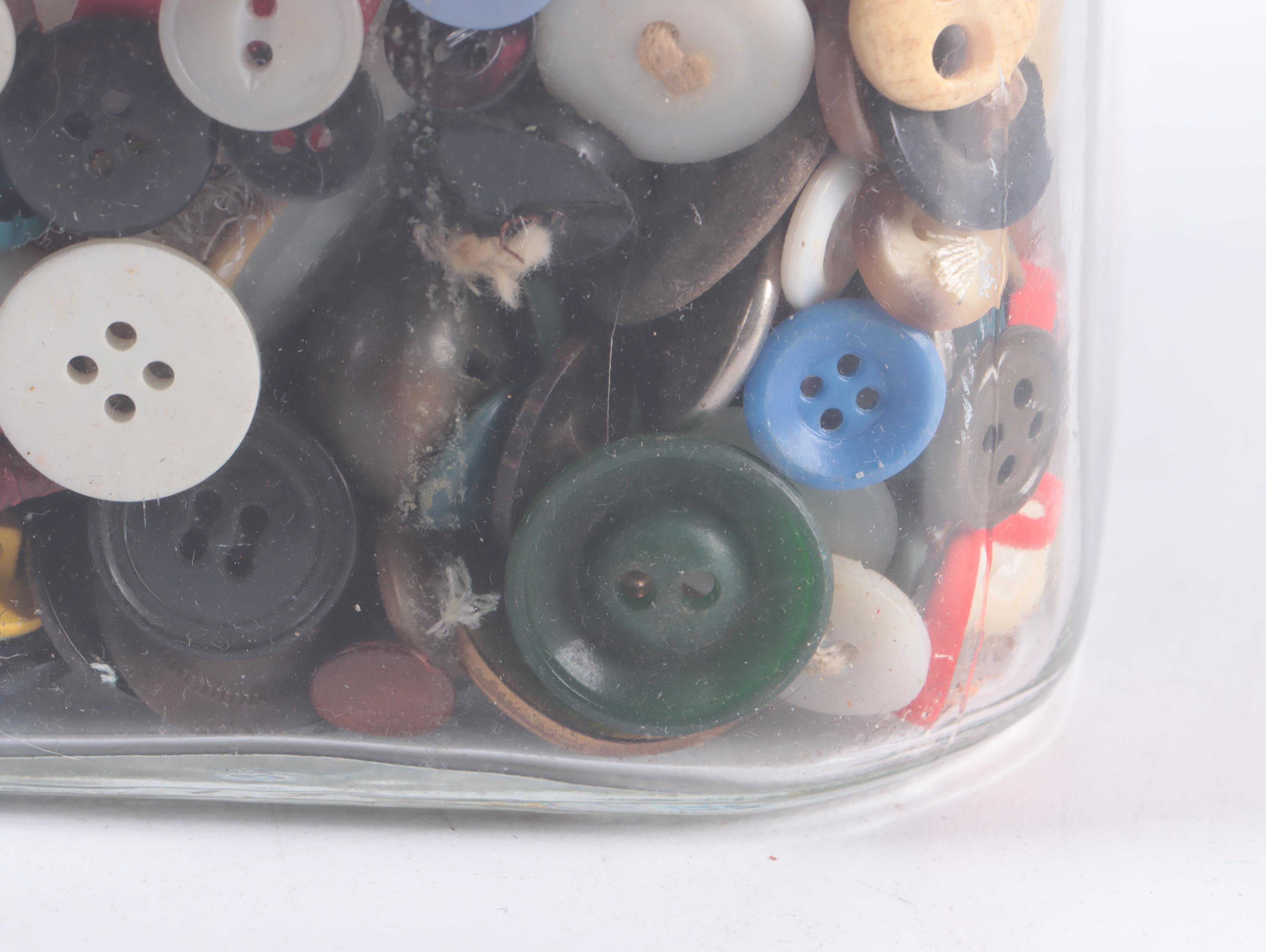 Miniature Wooden Sewing Notions Cabinets with Buttons in Glass Jar