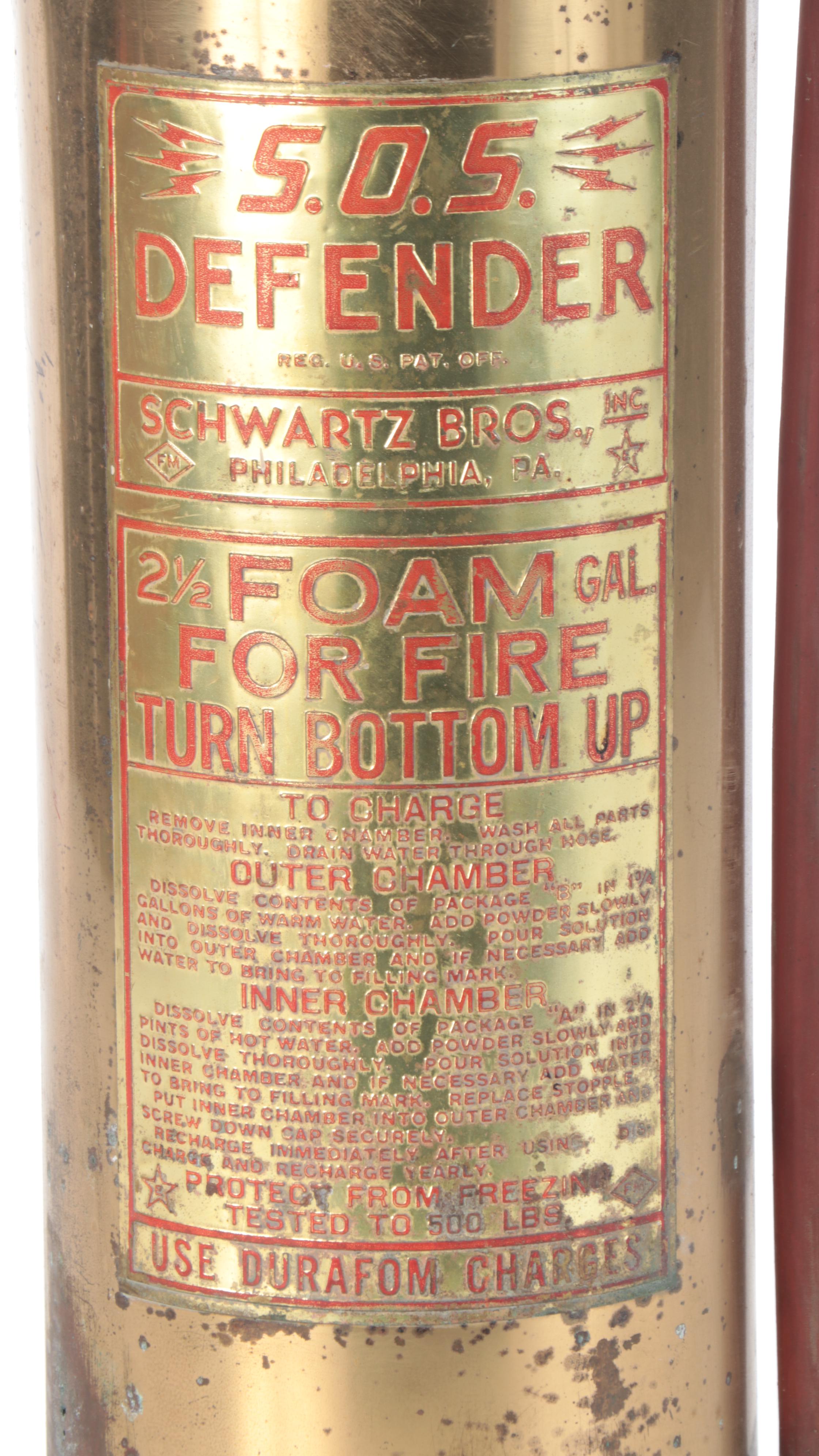Schwartz Bros S. O. S. Defender Fire Extinguisher, Mid-20th Century
