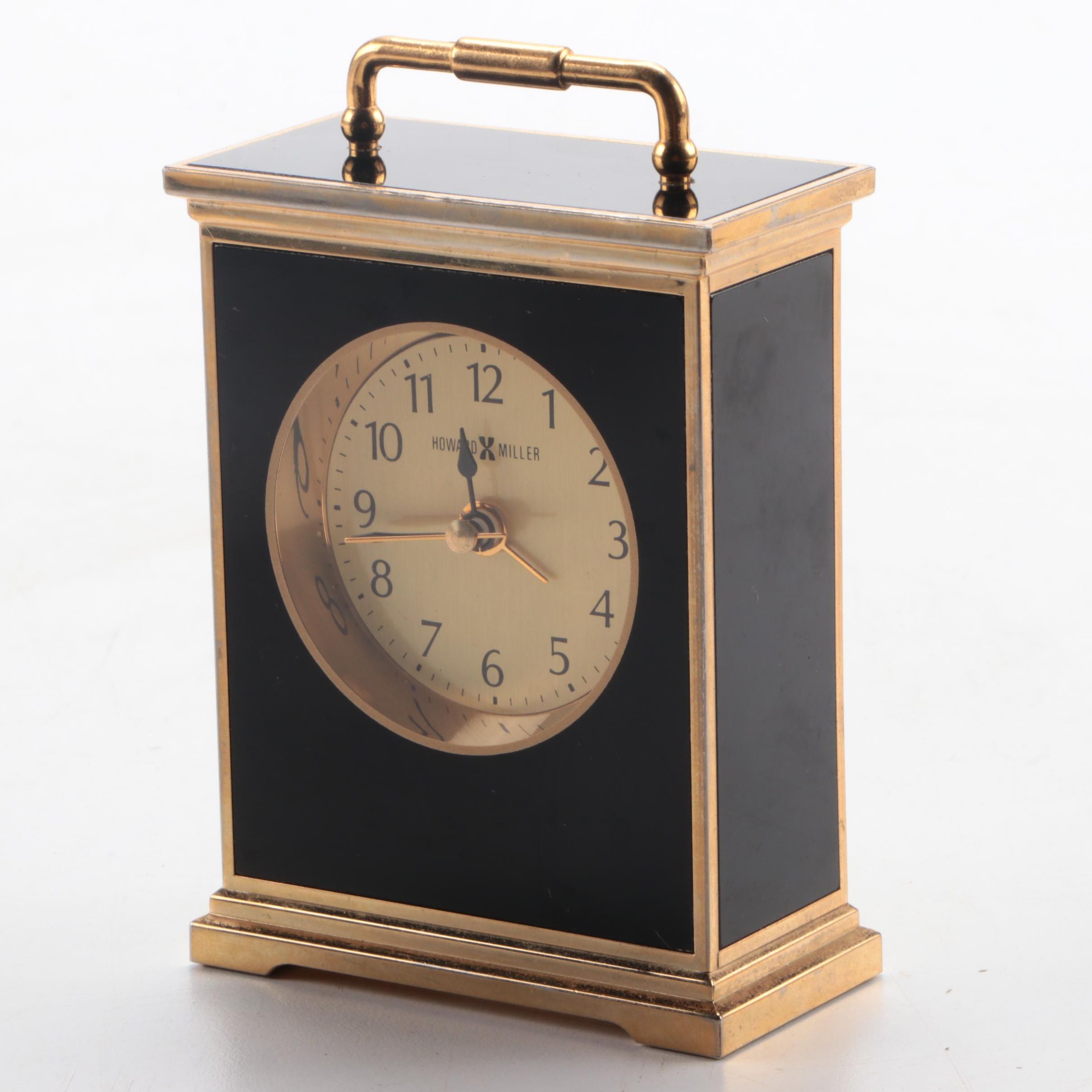 Howard Miller Gilt Metal and Black Enamel Carriage Clock