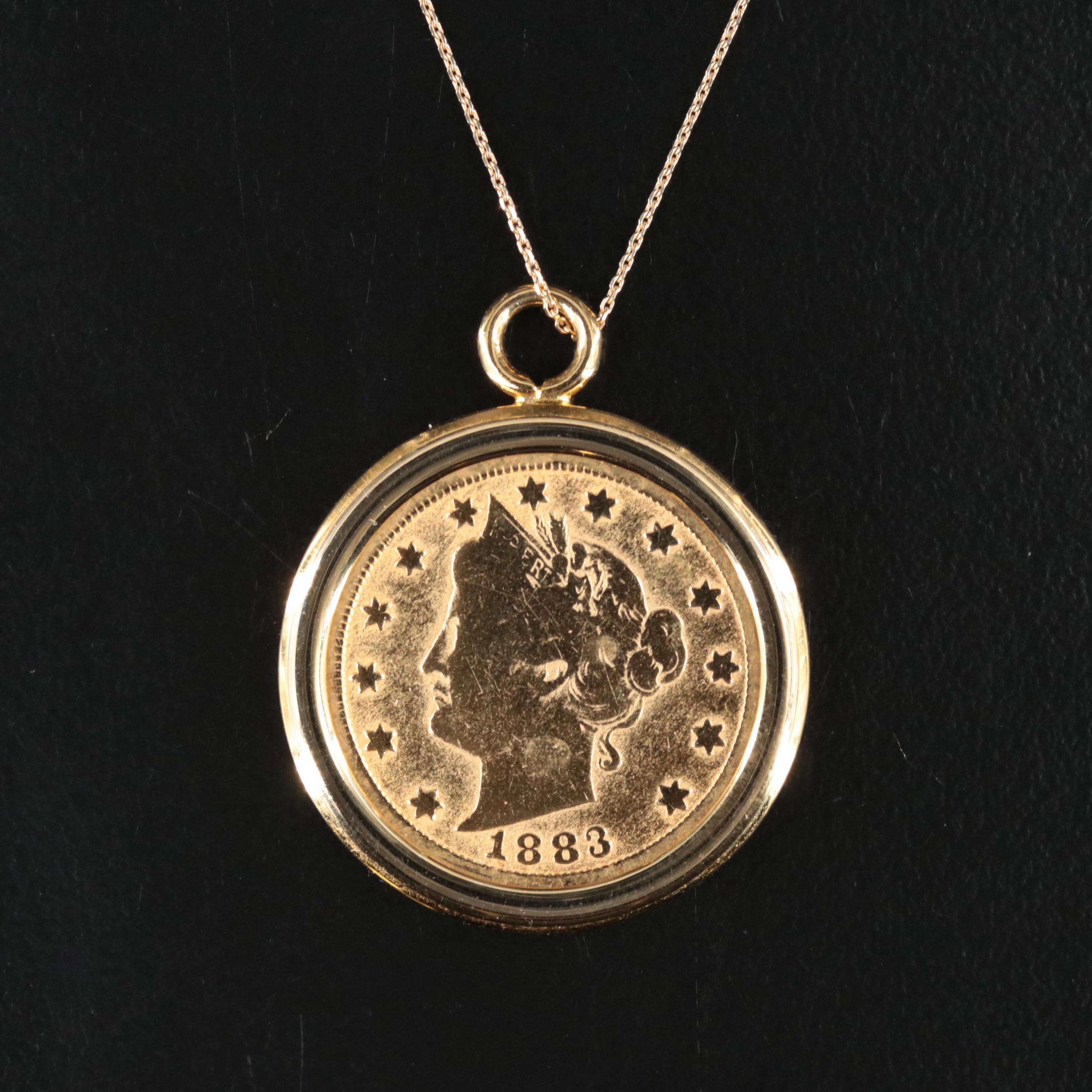 18K Chain with 1883 Racketeer Nickel in Pendant